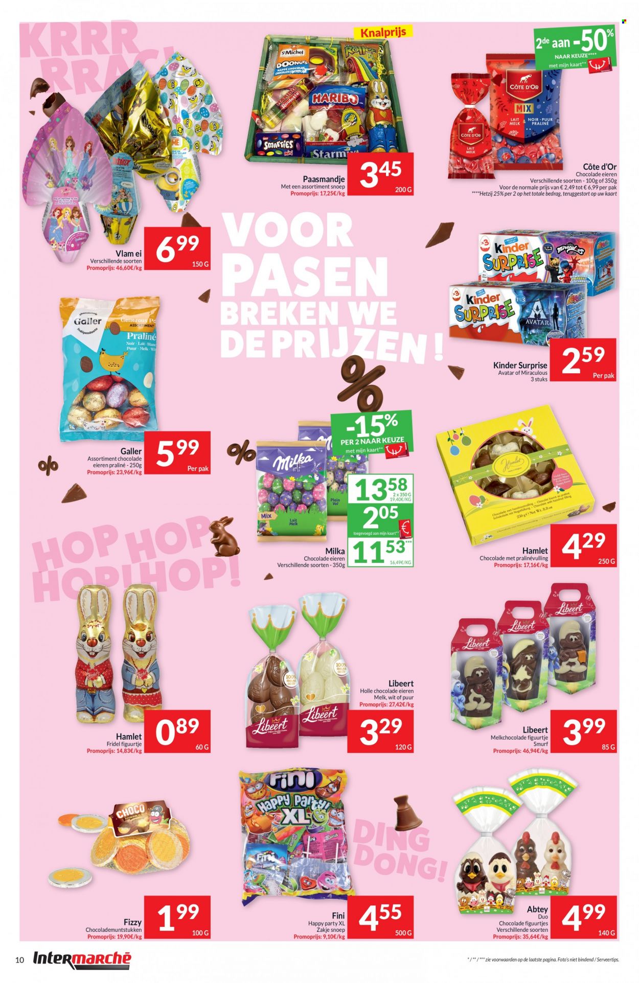 thumbnail - Intermarché-aanbieding - 28/03/2023 - 02/04/2023 -  producten in de aanbieding - Milka, melk, ei, chocolade, melkchocolade, Kinder Surprise. Pagina 10.