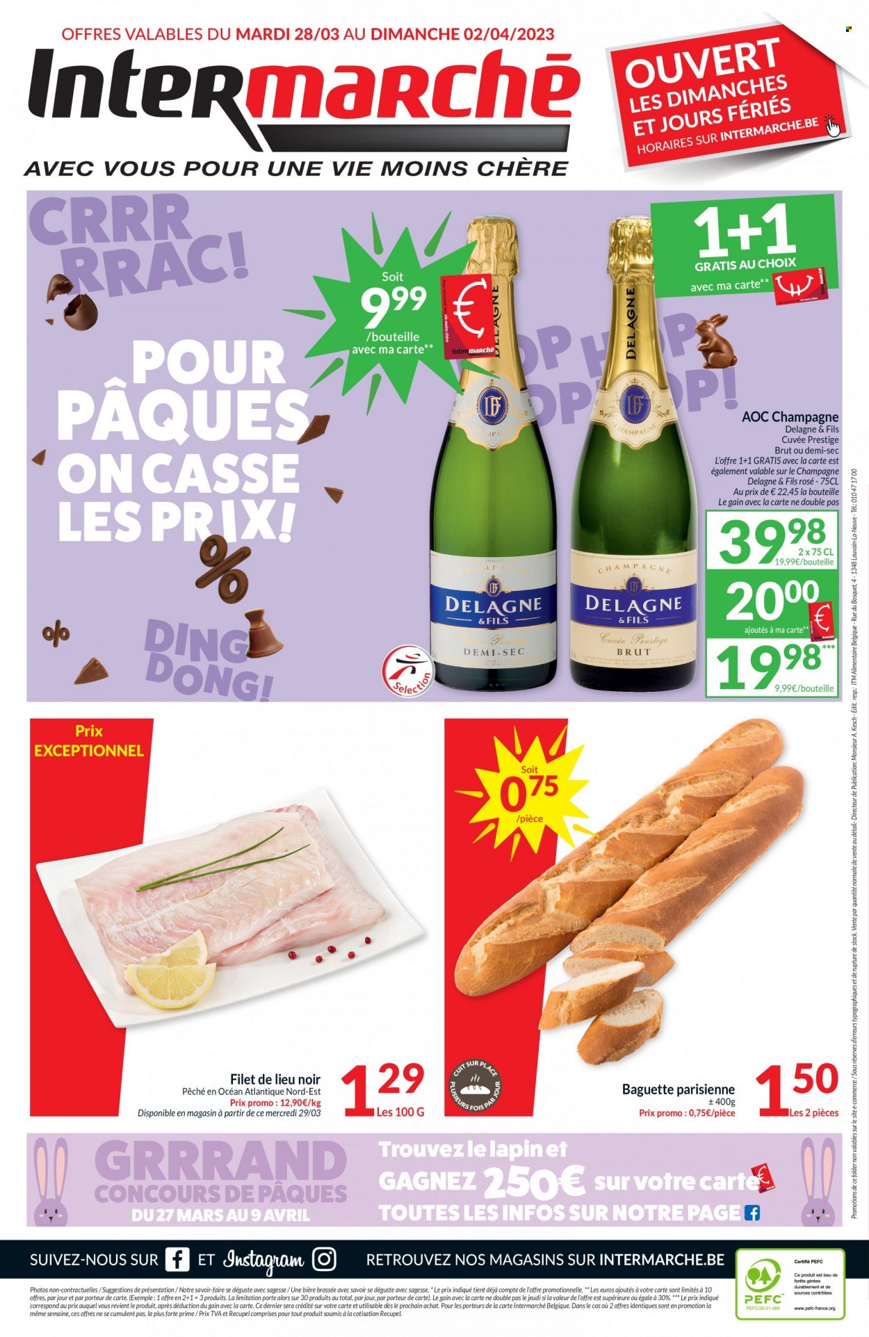 thumbnail - Catalogue Intermarché - 28/03/2023 - 02/04/2023 - Produits soldés - baguette, filet de lieu, champagne. Page 16.