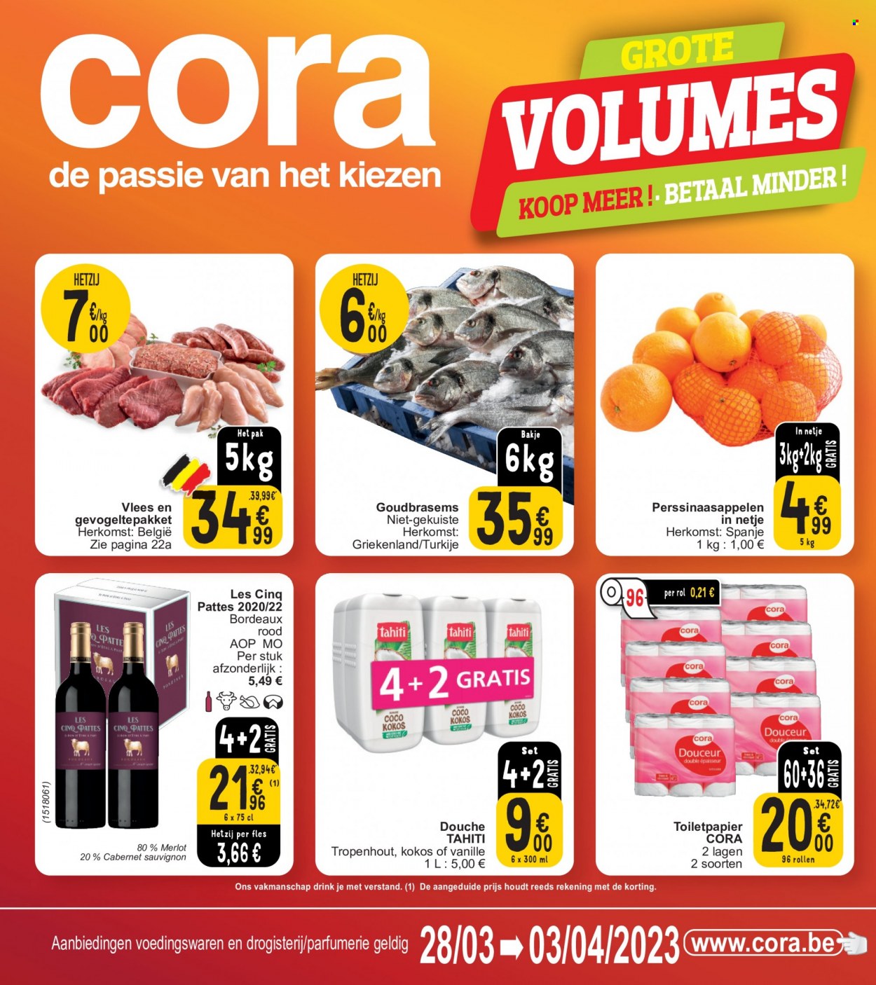 thumbnail - Catalogue Cora - 28/03/2023 - 03/04/2023 - Produits soldés - vin blanc, vin rouge, vin, Bordeaux, alcool, Cabernet Sauvignon, Tahiti. Page 1.