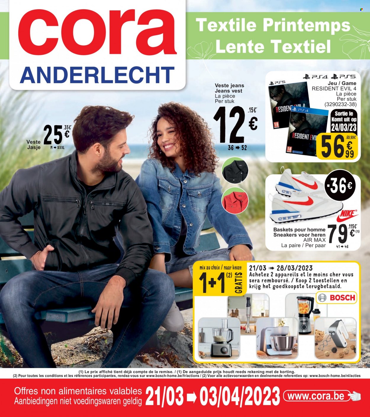 thumbnail - Catalogue Cora - 21/03/2023 - 03/04/2023 - Produits soldés - Bosch, jeu, Sneakers, basket, veste, jeans. Page 1.