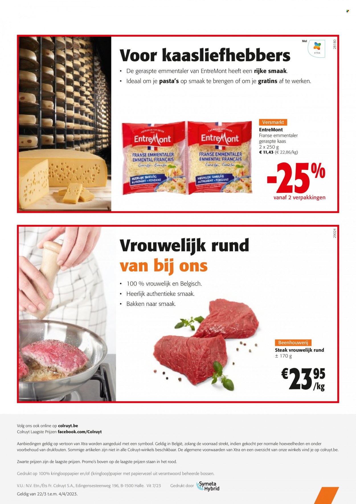 thumbnail - Colruyt-aanbieding - 22/03/2023 - 04/04/2023 -  producten in de aanbieding - steak, kaas, geraspte kaas. Pagina 22.