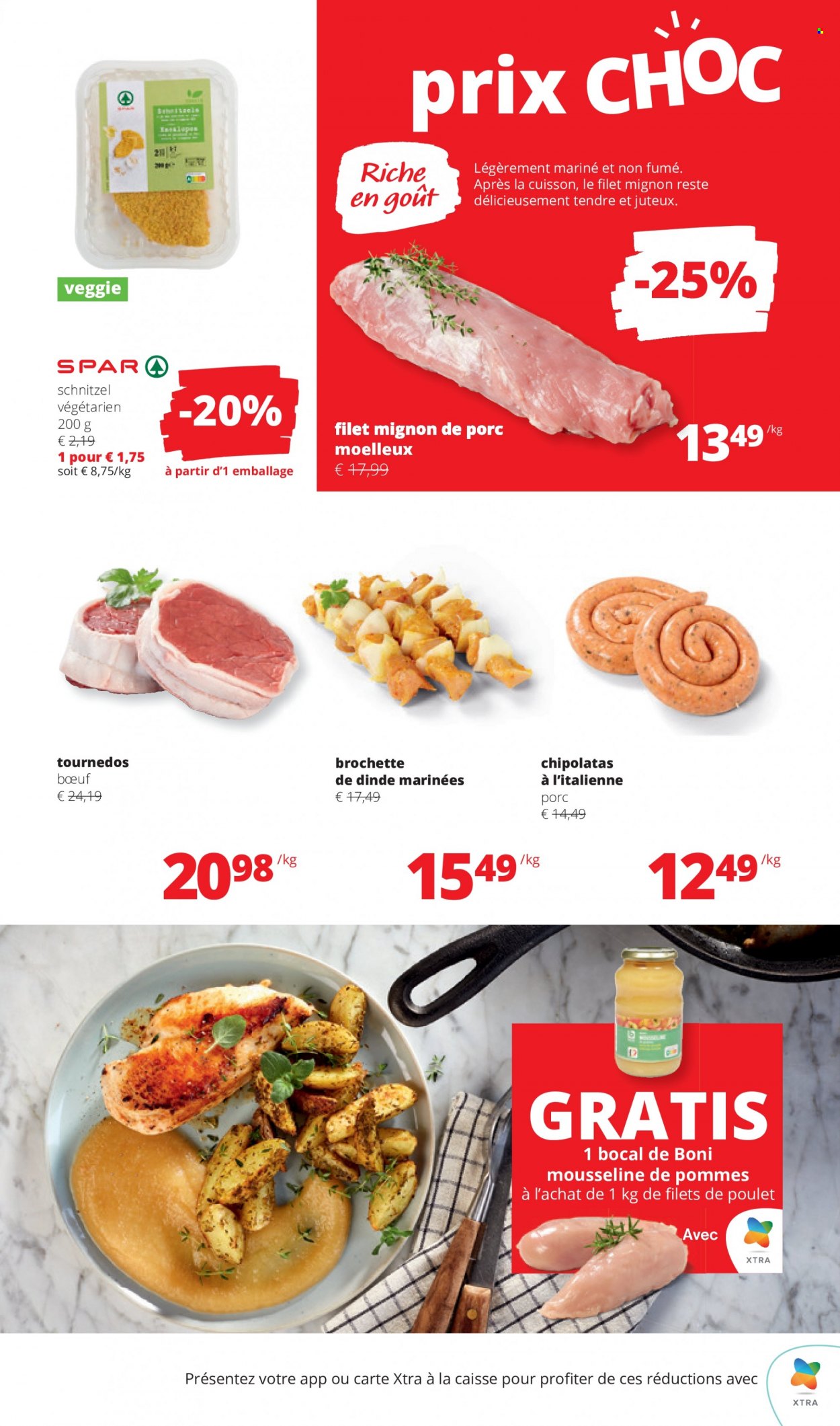 thumbnail - Catalogue SPAR - 23/03/2023 - 05/04/2023 - Produits soldés - filet mignon, viande de porc, filet de poulet, viande de poulet, Boni, chipolata, bocal. Page 9.