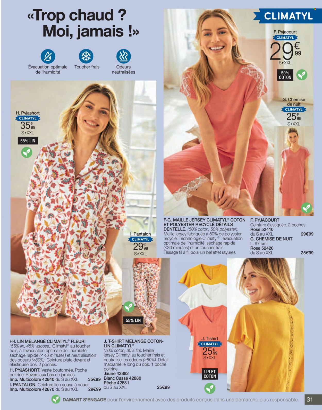 thumbnail - Catalogue Damart - 25/03/2023 - 15/06/2023 - Produits soldés - veste, shorts, pantalon, débardeur, chemise, t-shirt, brassière, chemise de nuit, pyjama. Page 31.