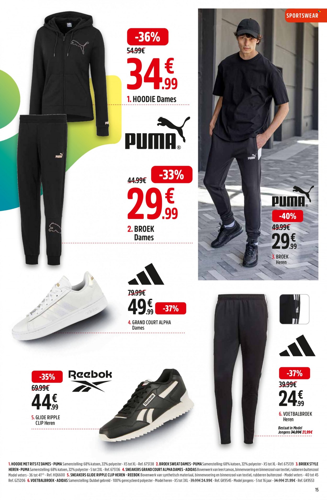 thumbnail - Catalogue Intersport - 27/03/2023 - 10/04/2023 - Produits soldés - Reebok, Sneakers, Adidas, Puma, sweat-shirt. Page 15.