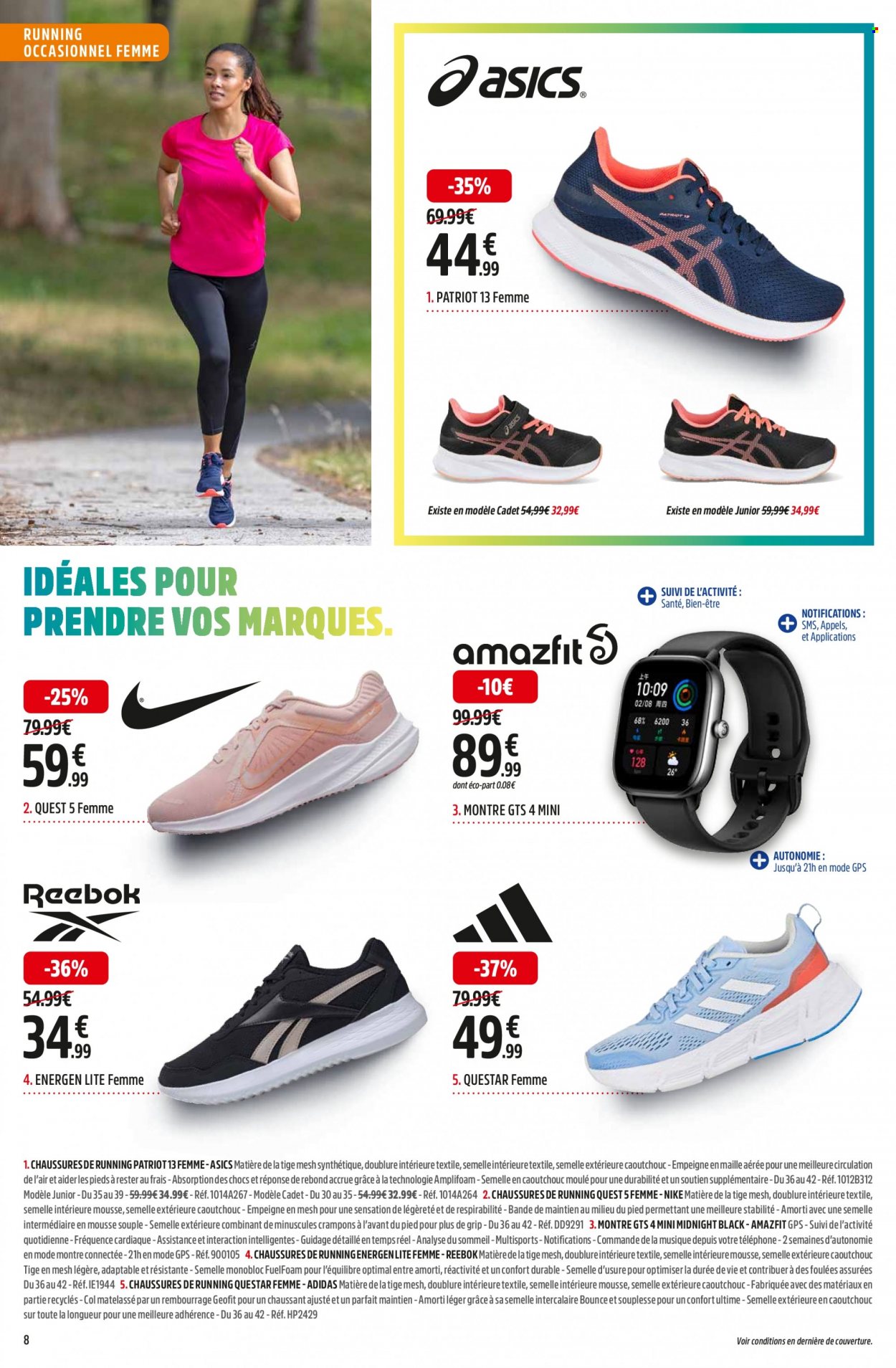 thumbnail - Catalogue Intersport - 27/03/2023 - 10/04/2023 - Produits soldés - Reebok, Adidas, Nike, Asics, montre, montre connectée. Page 8.