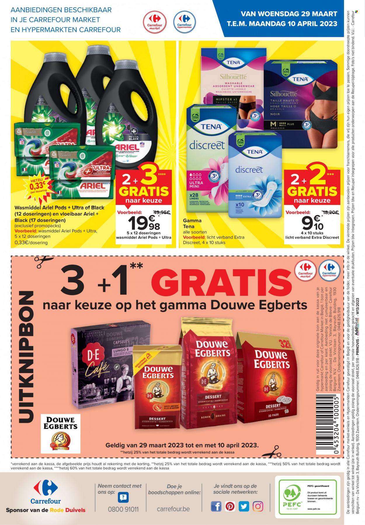 thumbnail - Catalogue Carrefour - 29/03/2023 - 10/04/2023 - Produits soldés - tablettes de lavage, Discreet, Tena, Ariel. Page 16.