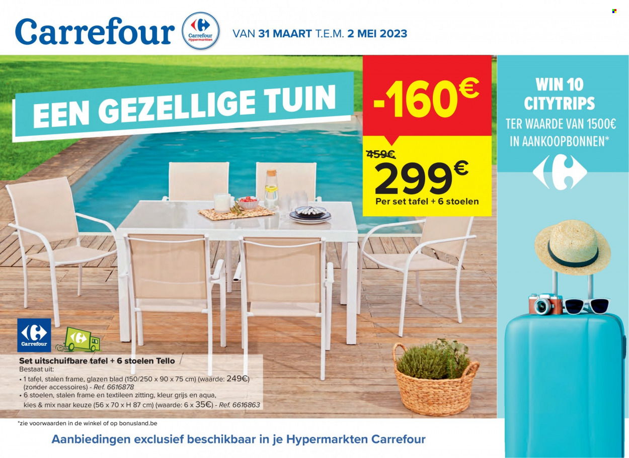 thumbnail - Carrefour hypermarkt-aanbieding - 31/03/2023 - 02/05/2023 -  producten in de aanbieding - glazen, tafel. Pagina 1.