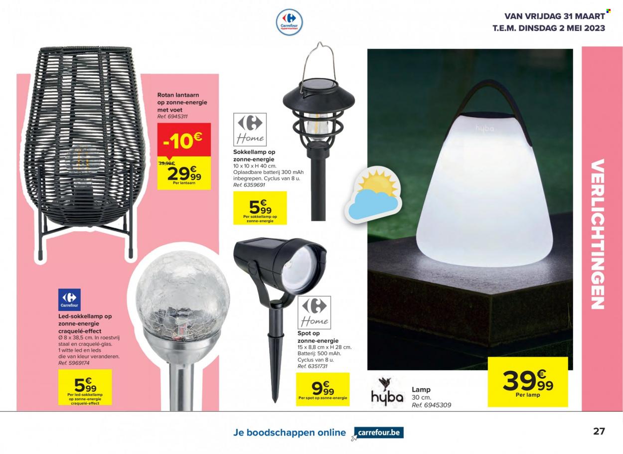 thumbnail - Carrefour hypermarkt-aanbieding - 31/03/2023 - 02/05/2023 -  producten in de aanbieding - glazen, lamp. Pagina 27.