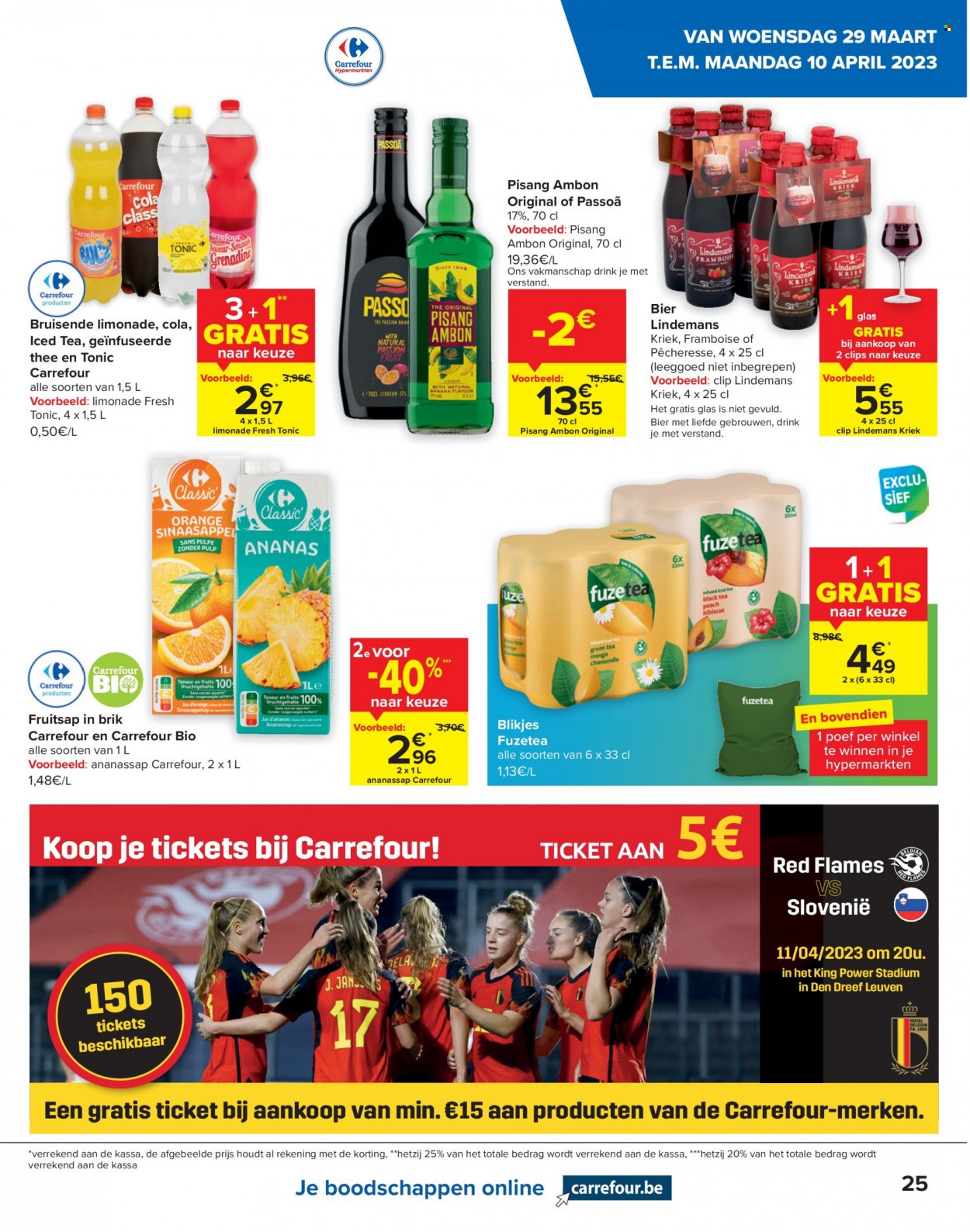 thumbnail - Carrefour hypermarkt-aanbieding - 29/03/2023 - 10/04/2023 -  producten in de aanbieding - bier, thee, fuzetea, Pisang Ambon. Pagina 25.