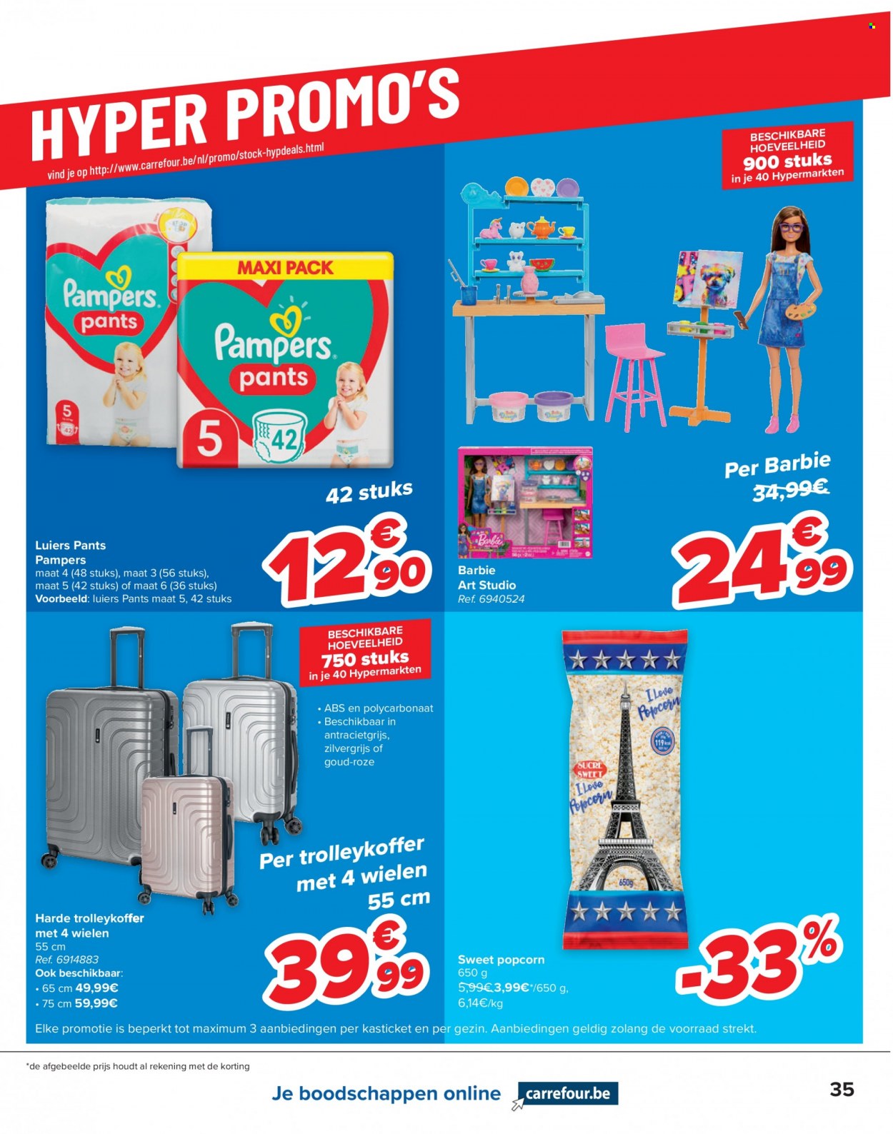 thumbnail - Catalogue Carrefour hypermarkt - 29/03/2023 - 10/04/2023 - Produits soldés - popcorn, Pampers, Barbie. Page 35.