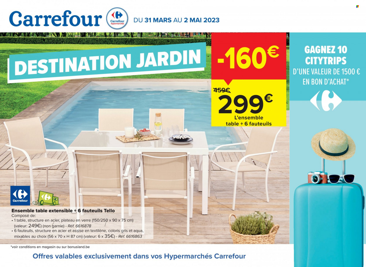 thumbnail - Catalogue Carrefour hypermarkt - 31/03/2023 - 02/05/2023 - Produits soldés - table, table extensible. Page 1.