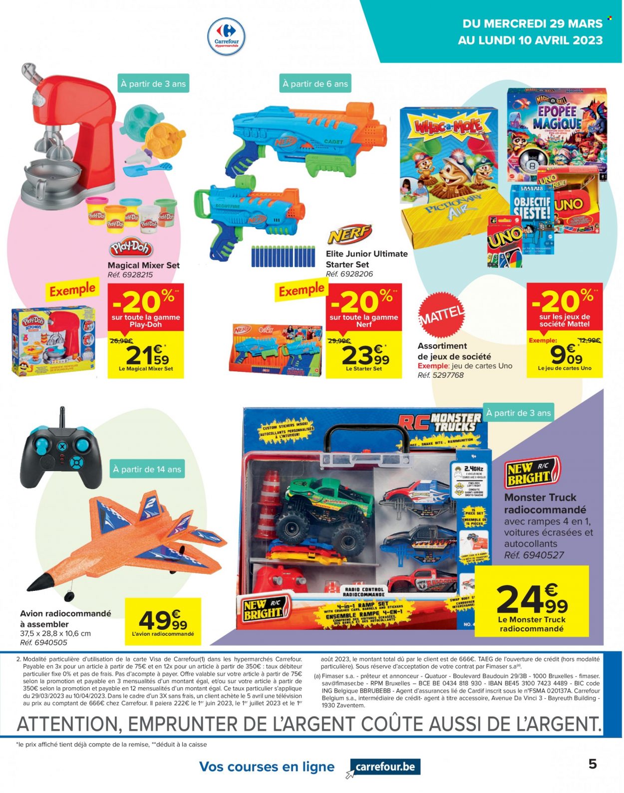 thumbnail - Catalogue Carrefour hypermarkt - 29/03/2023 - 10/04/2023 - Produits soldés - Monster, BIC, téléviseur, UNO, Nerf, Play-Doh. Page 5.
