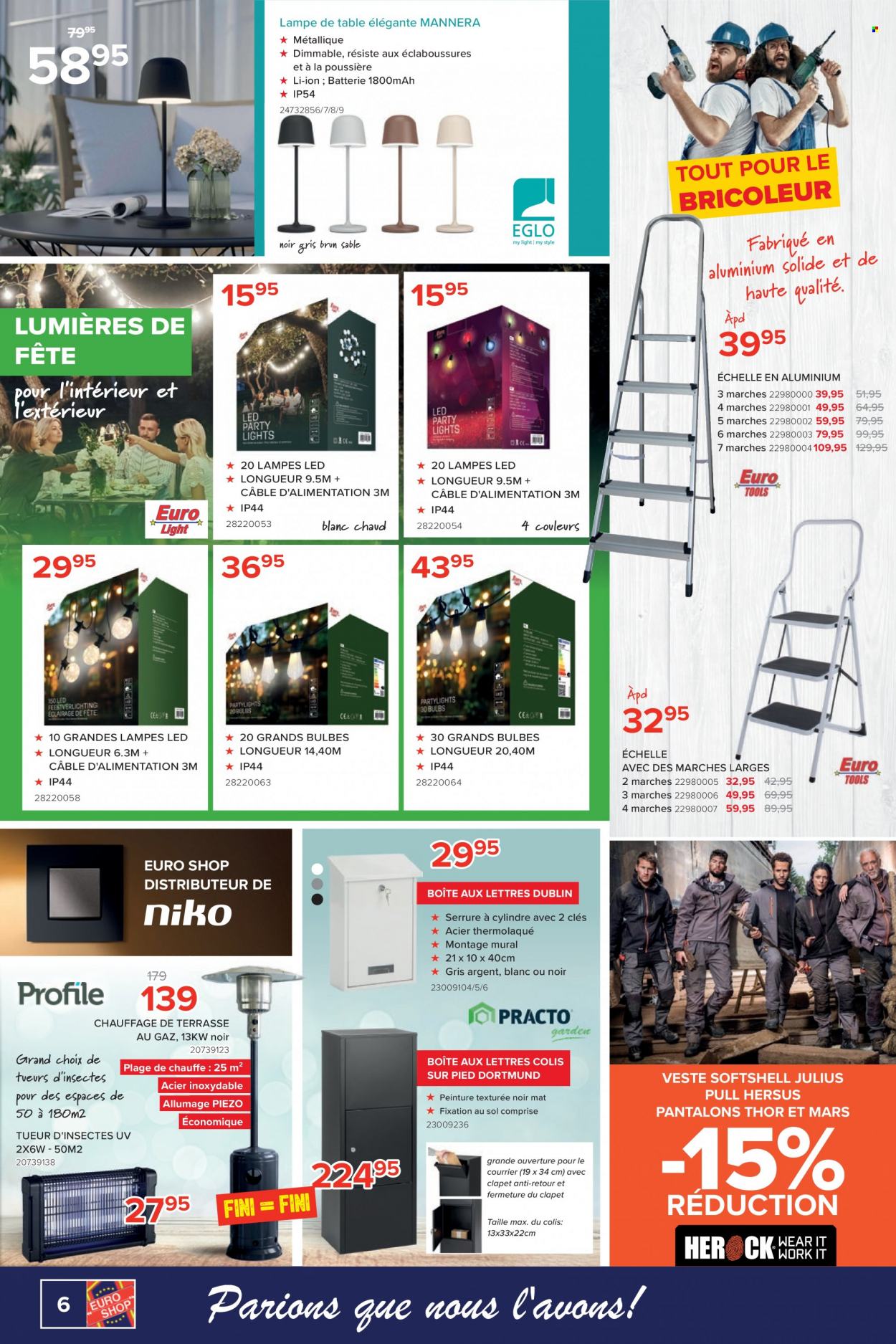 thumbnail - Catalogue Euro Shop - 27/03/2023 - 16/04/2023 - Produits soldés - boîte aux lettres, veste, pantalon, pull, lampe, lampe de table. Page 6.