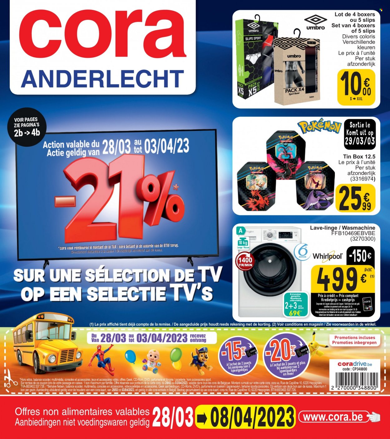 thumbnail - Cora-aanbieding - 28/03/2023 - 08/04/2023 -  producten in de aanbieding - wasmachine, scooter. Pagina 1.