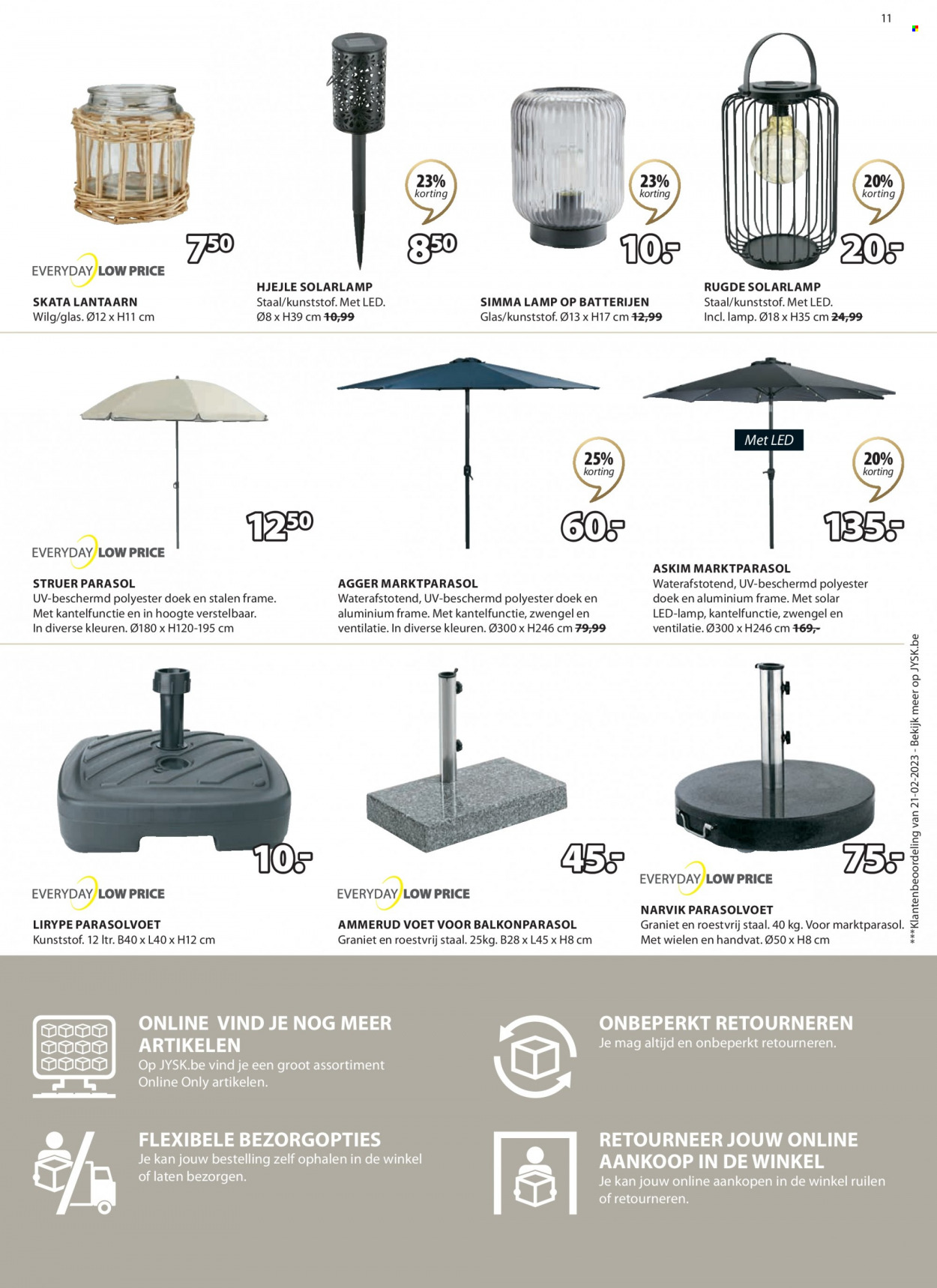 thumbnail - JYSK-aanbieding - 27/03/2023 - 10/04/2023 -  producten in de aanbieding - glazen, batterijen, lamp, parasol. Pagina 11.