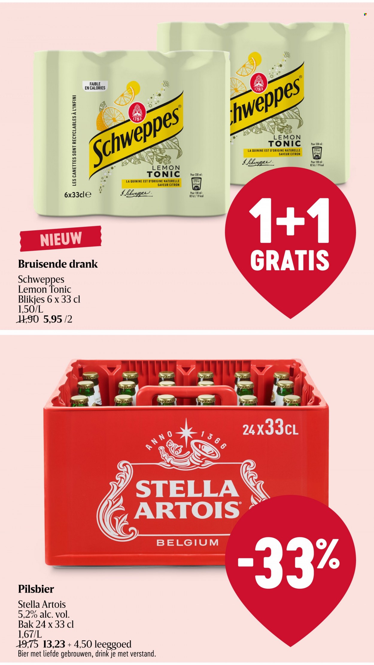 thumbnail - Delhaize-aanbieding - 30/03/2023 - 05/04/2023 -  producten in de aanbieding - Stella Artois, bier, Schweppes. Pagina 35.