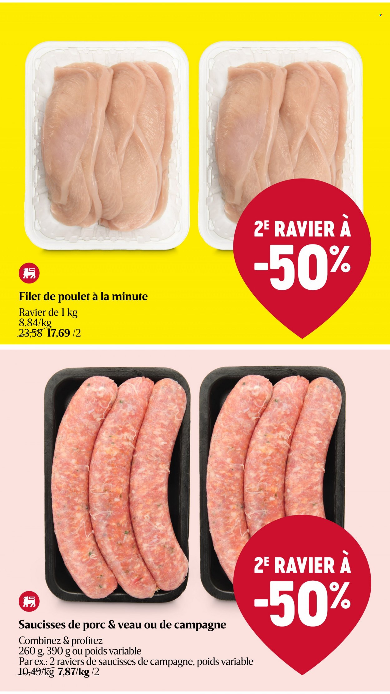 thumbnail - Catalogue Delhaize - 30/03/2023 - 05/04/2023 - Produits soldés - filet de poulet, viande de poulet, viande de veau, saucisse. Page 25.