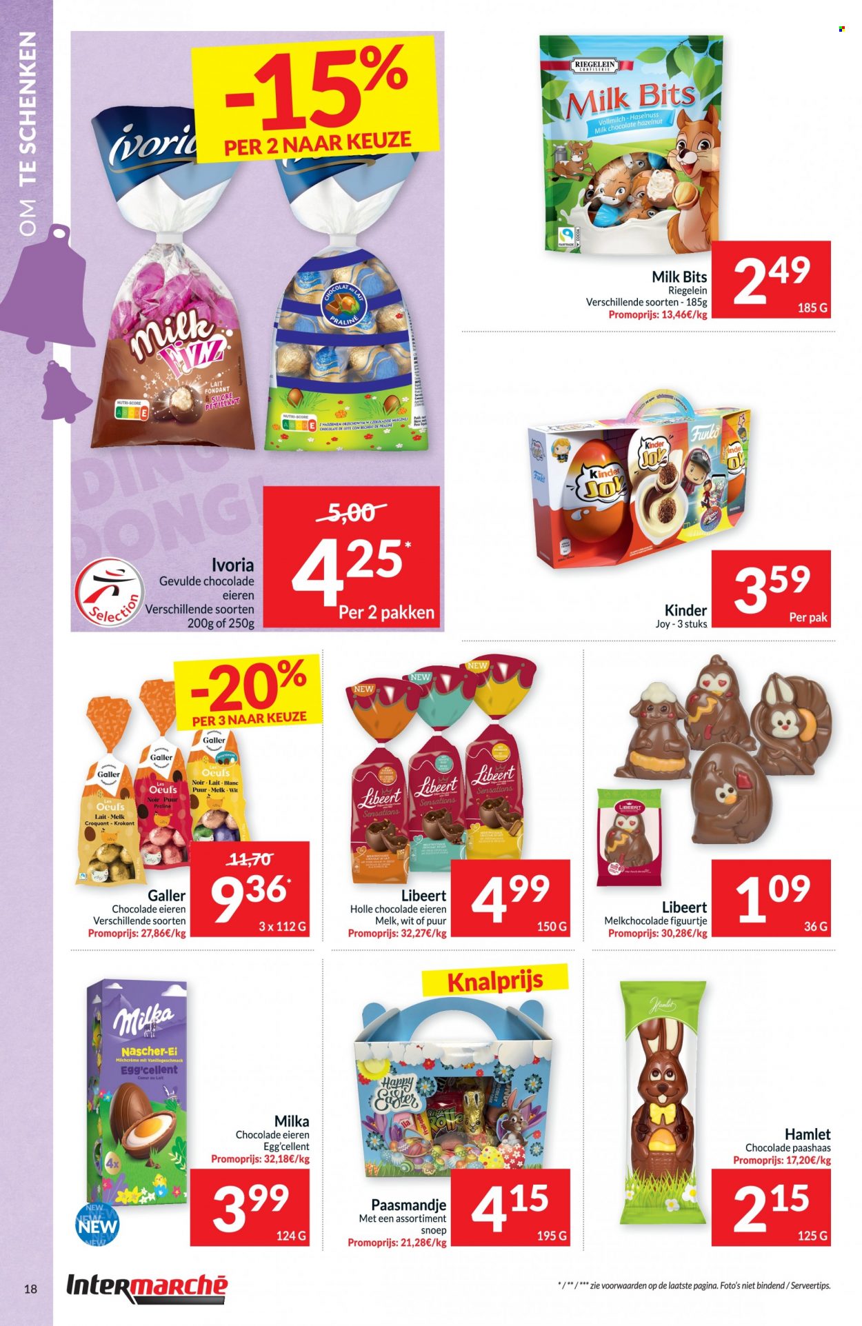 thumbnail - Intermarché-aanbieding - 04/04/2023 - 10/04/2023 -  producten in de aanbieding - Milka, melk, ei, chocolade, melkchocolade. Pagina 18.