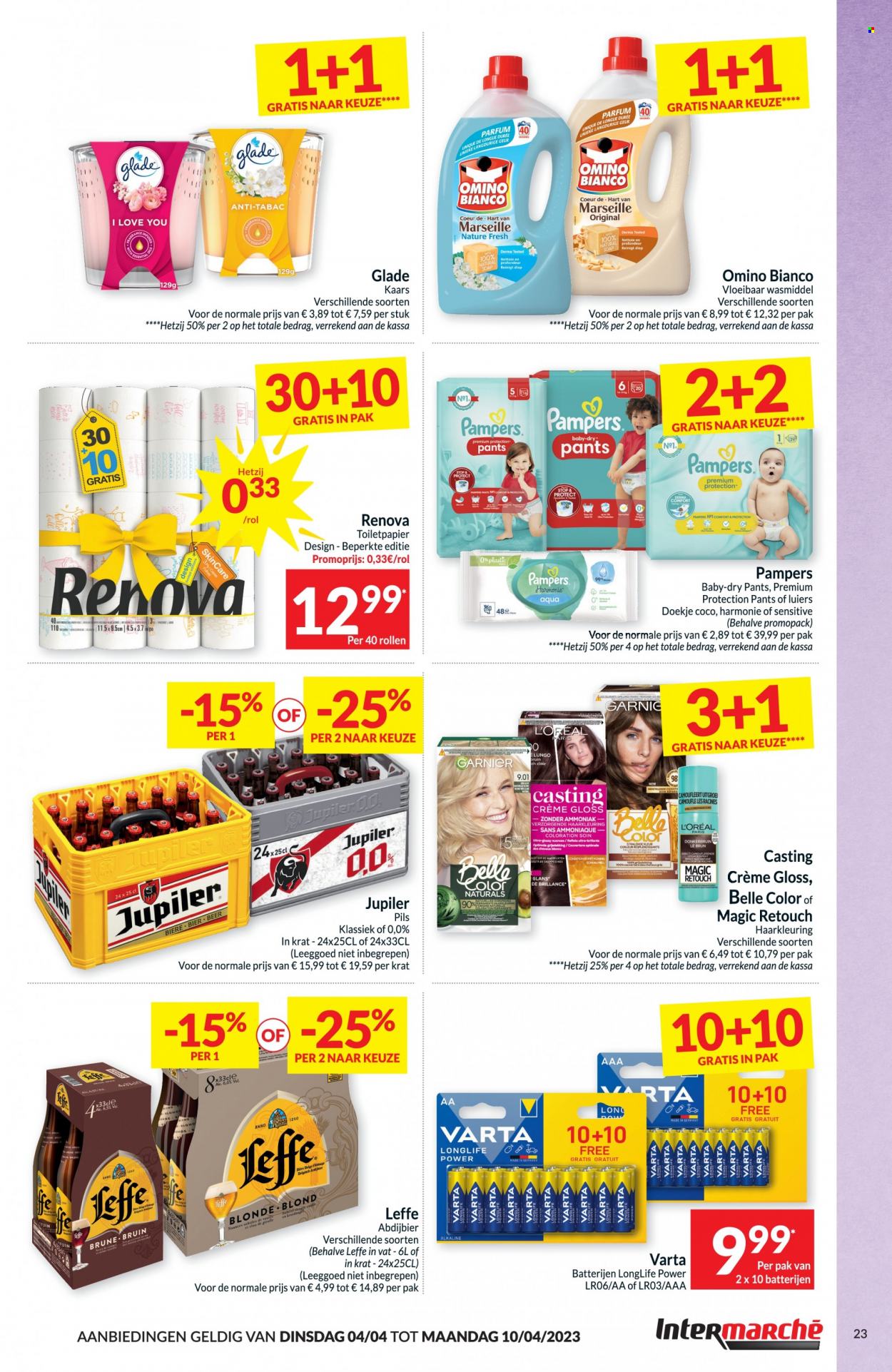 thumbnail - Catalogue Intermarché - 04/04/2023 - 10/04/2023 - Produits soldés - L'Oréal, Garnier, Leffe, alcool, bière, Pampers, plaid, Varta. Page 23.