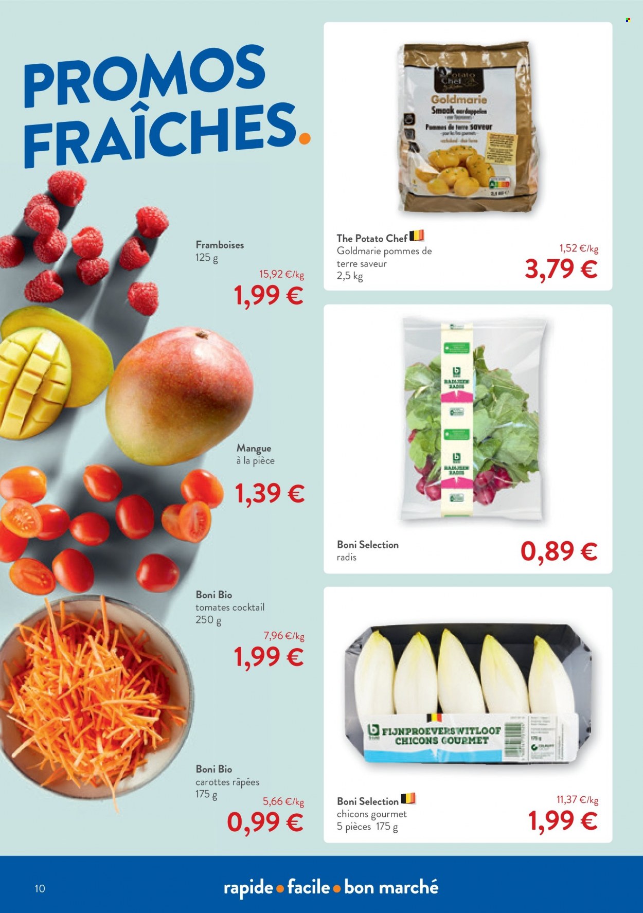 thumbnail - Catalogue OKay - 05/04/2023 - 18/04/2023 - Produits soldés - tomates, carotte, radis, pommes, framboises, mangue, Boni. Page 10.