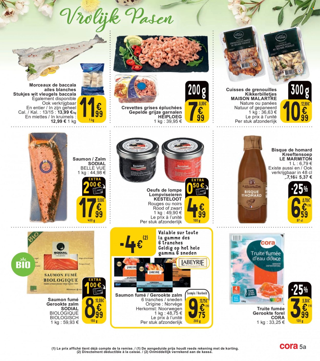 thumbnail - Catalogue Cora - 04/04/2023 - 08/04/2023 - Produits soldés - saumon, crevettes, homard, truite, saumon fumé, truite fumée, œufs, maison. Page 5.