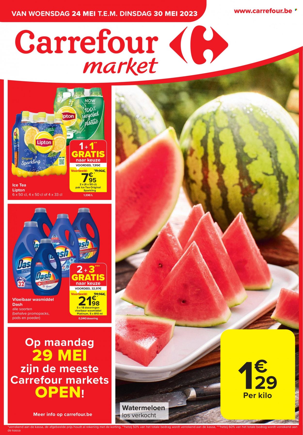 thumbnail - Carrefour market-aanbieding - 24/05/2023 - 30/05/2023 -  producten in de aanbieding - watermeloen, Lipton, ice tea, thee. Pagina 1.