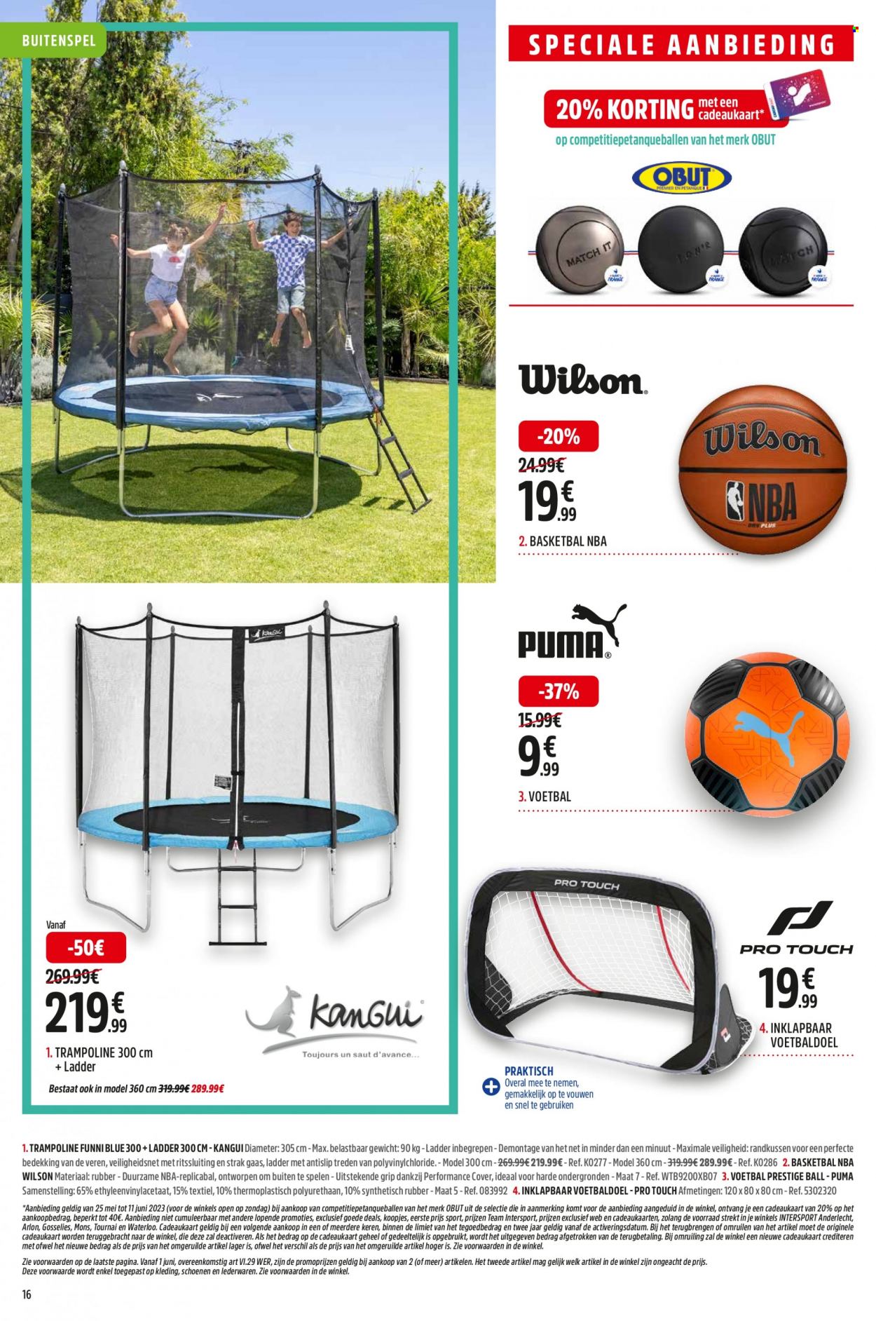 thumbnail - Intersport-aanbieding - 25/05/2023 - 11/06/2023 -  producten in de aanbieding - voetbaldoel, voetbal, Puma, Wilson, basketbal. Pagina 16.