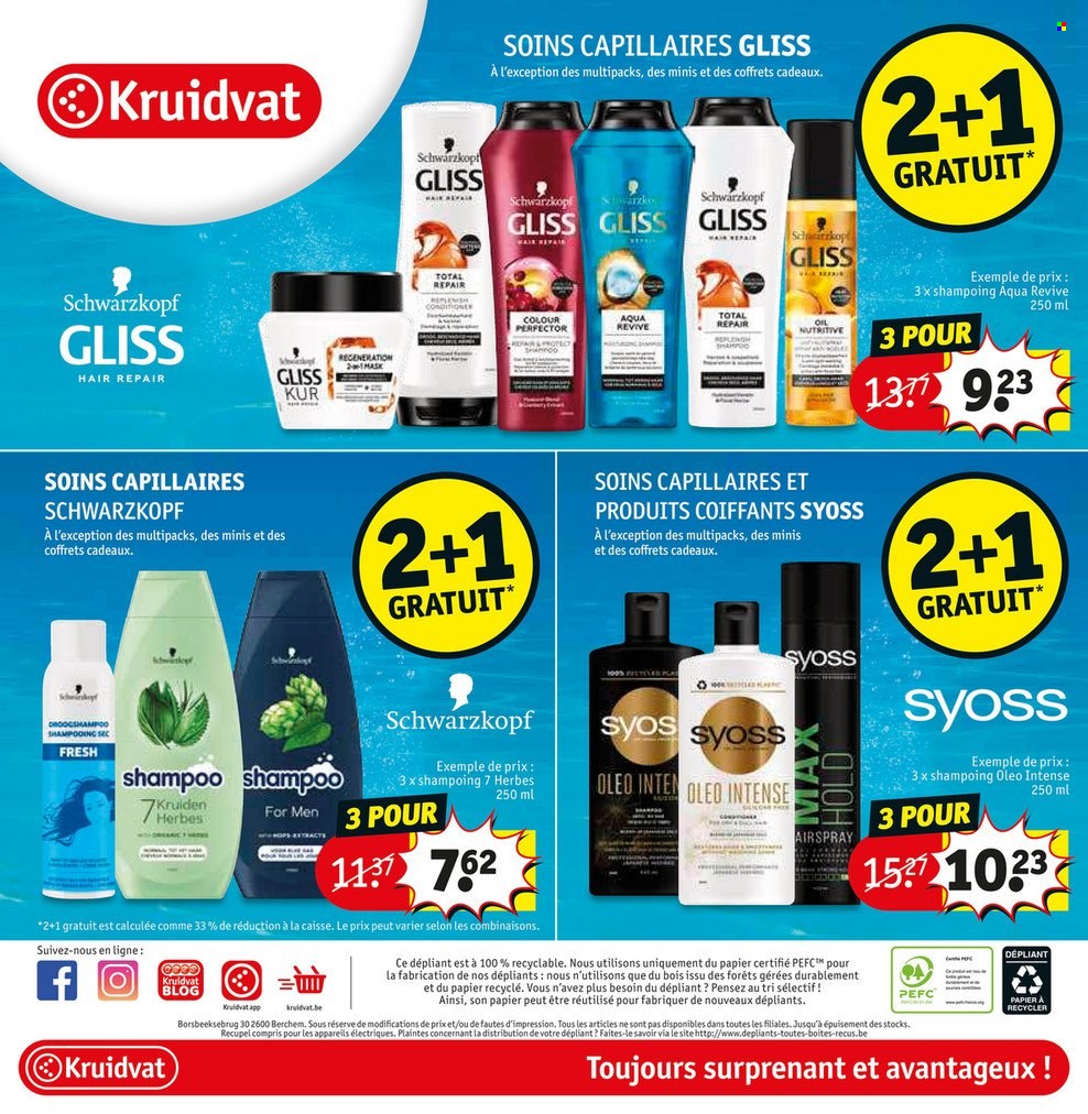 thumbnail - Kruidvat-aanbieding - 30/05/2023 - 11/06/2023 -  producten in de aanbieding - shampoo, Syoss, Gliss Kur, Schwarzkopf, short. Pagina 68.