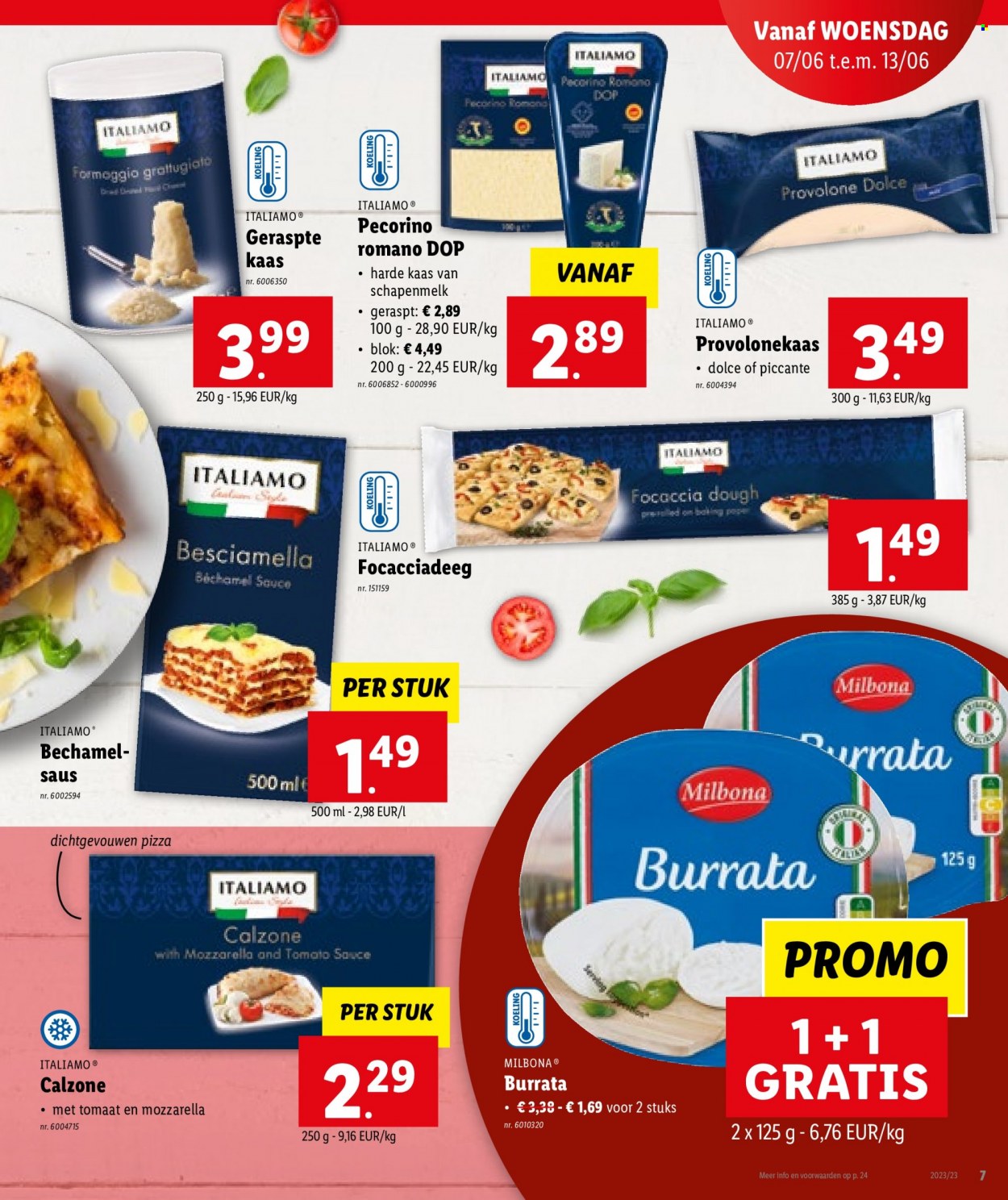 thumbnail - Lidl-aanbieding - 07/06/2023 - 13/06/2023 -  producten in de aanbieding - focaccia, Italiamo, Burrata, kaas, geraspte kaas. Pagina 7.