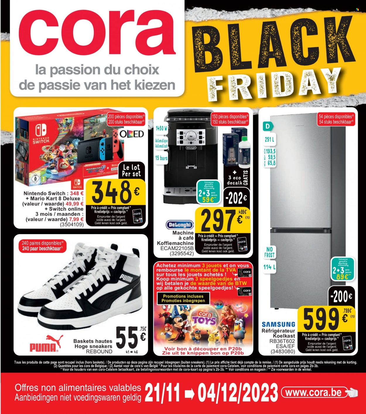 thumbnail - Cora-aanbieding - 21/11/2023 - 04/12/2023 -  producten in de aanbieding - sneakers, switch, Nintendo Switch, koelkast, koffiemachine. Pagina 1.