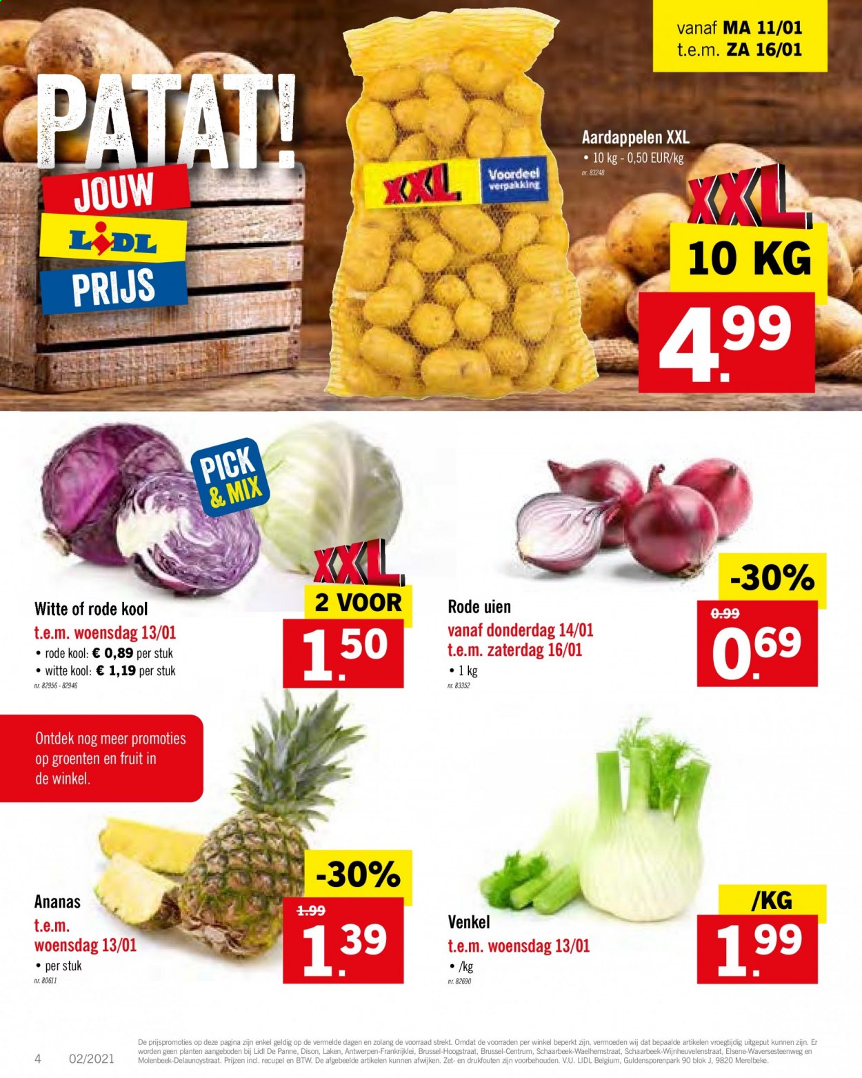 thumbnail - Lidl-aanbieding - 11/01/2021 - 16/01/2021 -  producten in de aanbieding - aardappelen, venkel, witte kool, ananas. Pagina 4.