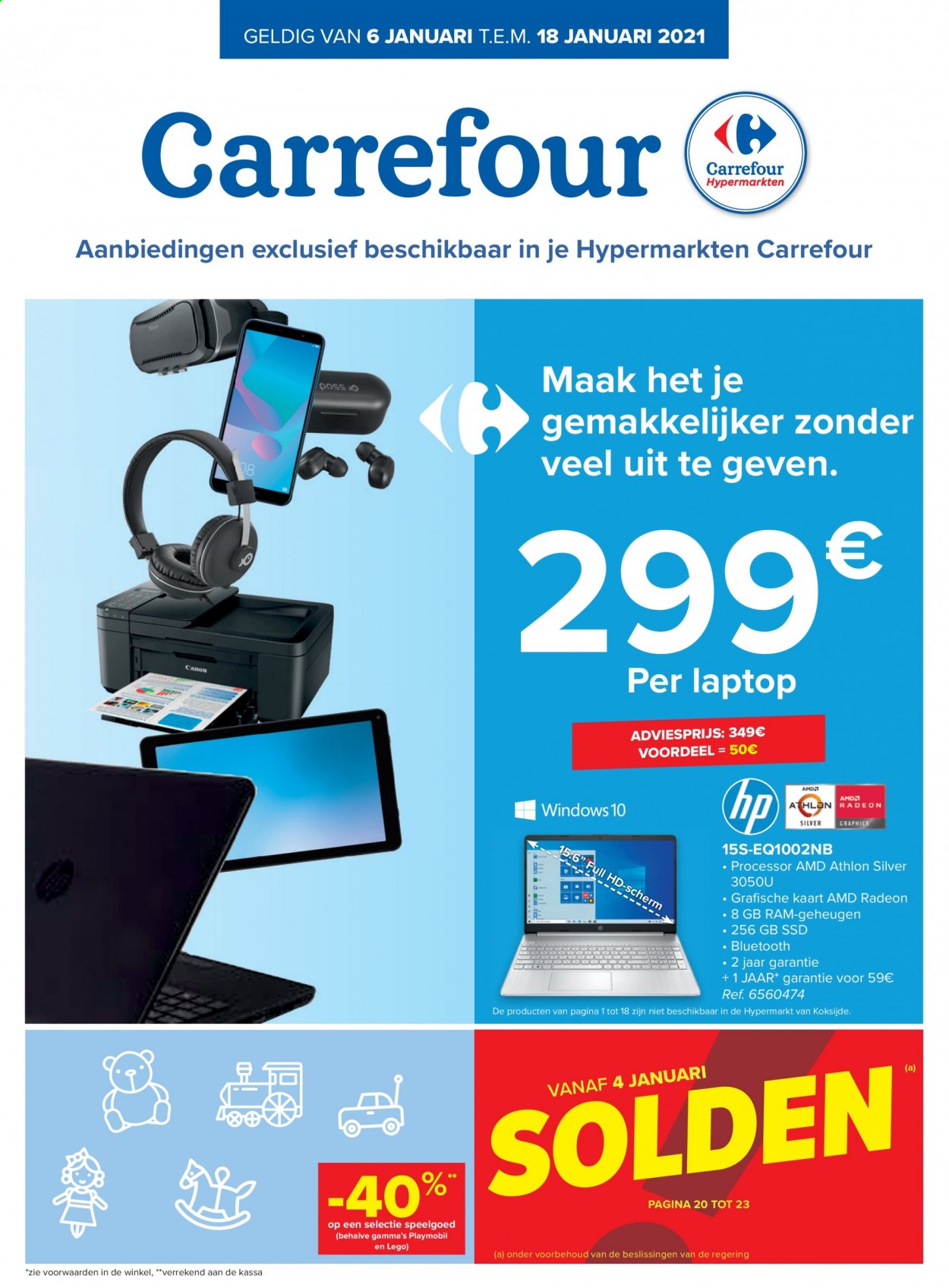 thumbnail - Carrefour hypermarkt-aanbieding - 06/01/2021 - 18/01/2021 -  producten in de aanbieding - speelgoed, grafische kaart, laptop, LEGO, Playmobil, Gamma, AMD Radeon, SSD. Pagina 1.