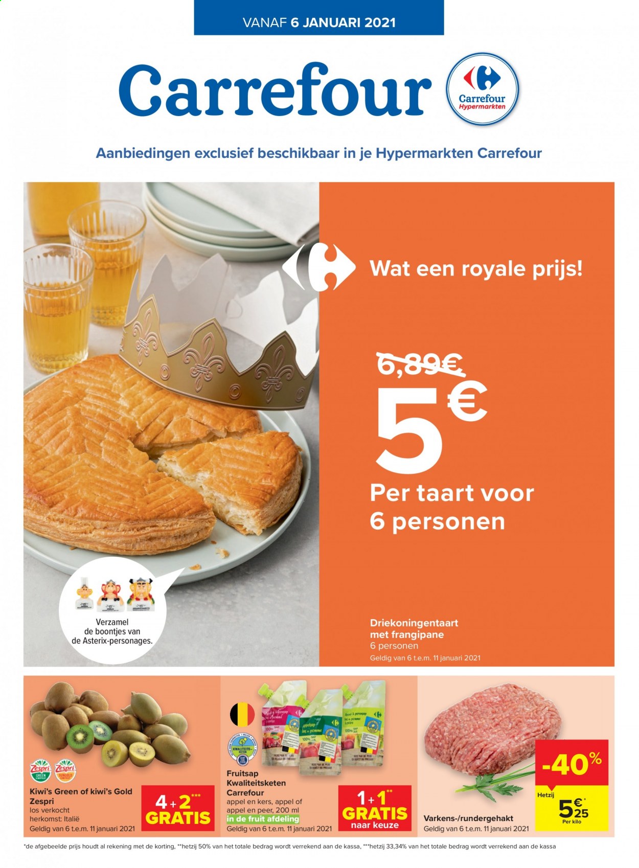 thumbnail - Carrefour hypermarkt-aanbieding - 06/01/2021 - 18/01/2021 -  producten in de aanbieding - appels, peer, rundergehakt, kiwi, frangipane. Pagina 1.