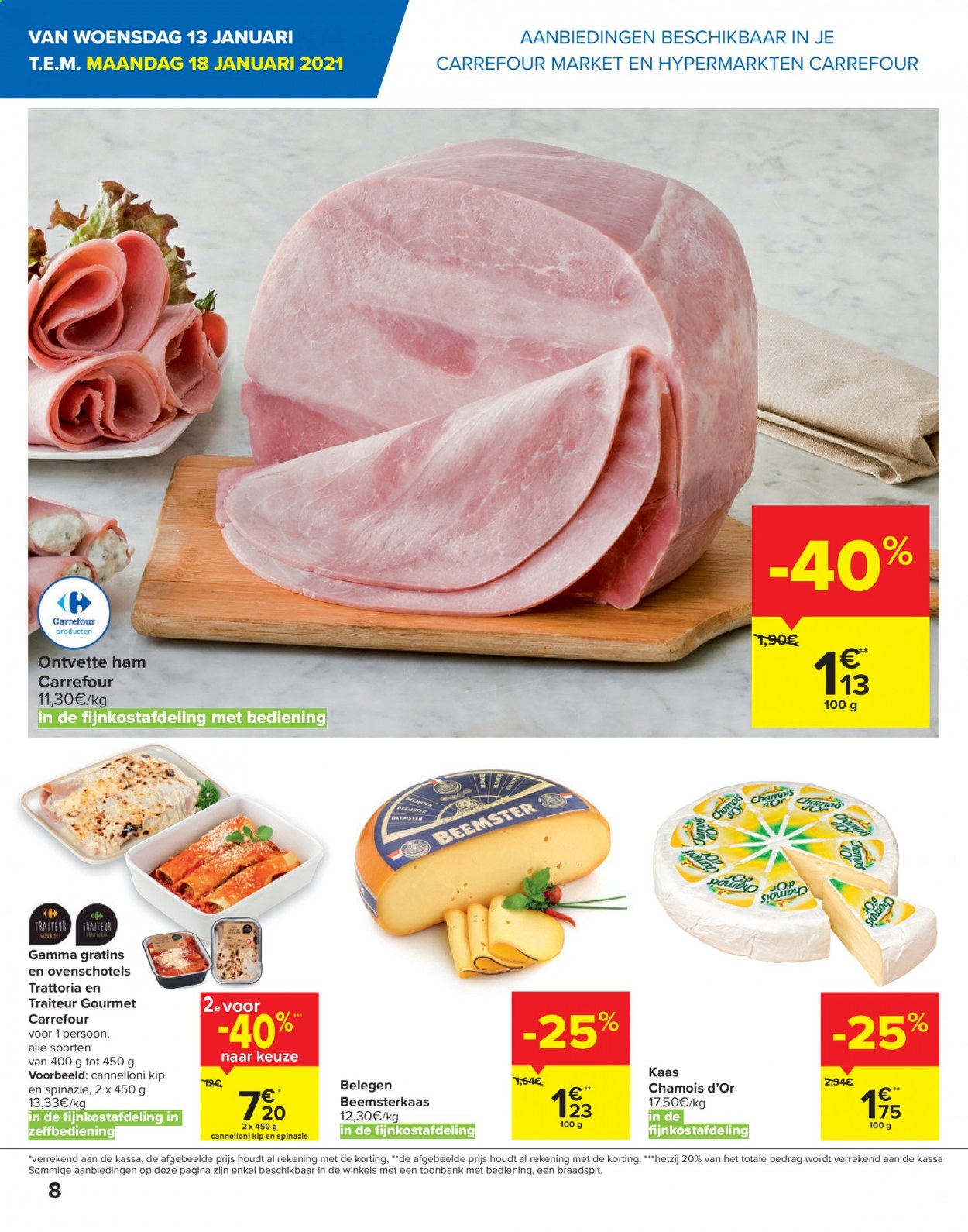 thumbnail - Carrefour-aanbieding - 13/01/2021 - 25/01/2021 -  producten in de aanbieding - ham, kaas, spinazie, Gamma. Pagina 8.