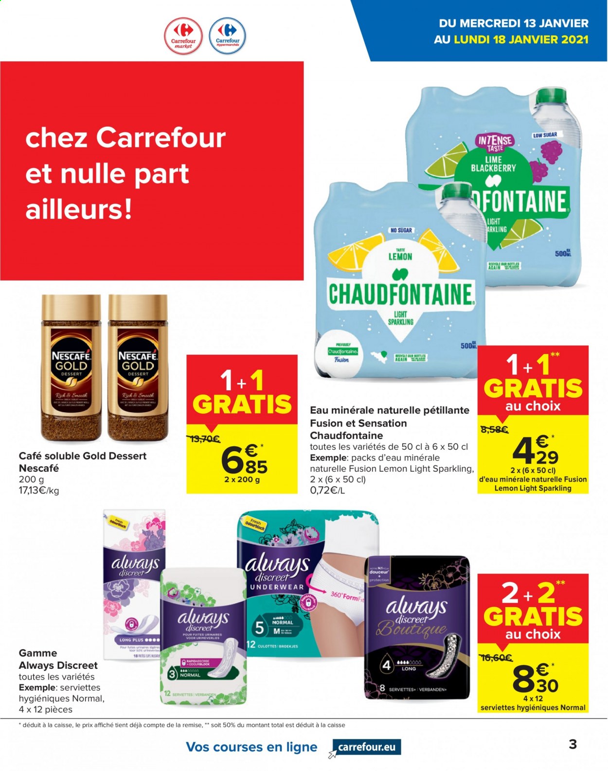 thumbnail - Carrefour-aanbieding - 13/01/2021 - 25/01/2021 -  producten in de aanbieding - Discreet, chaudfontaine, Always. Pagina 3.