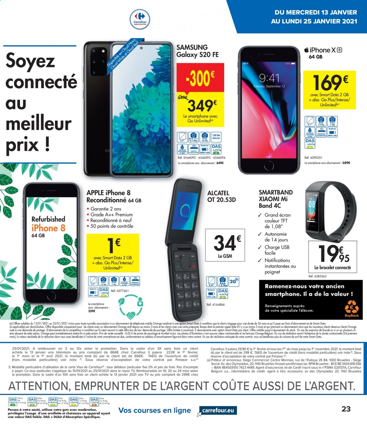 thumbnail - Carrefour hypermarkt-aanbieding - 13/01/2021 - 25/01/2021 -  producten in de aanbieding - appels, TV, Samsung, Santé, smartphone, surfboard, usb, Samsung Galaxy S20, iPhone. Pagina 3.