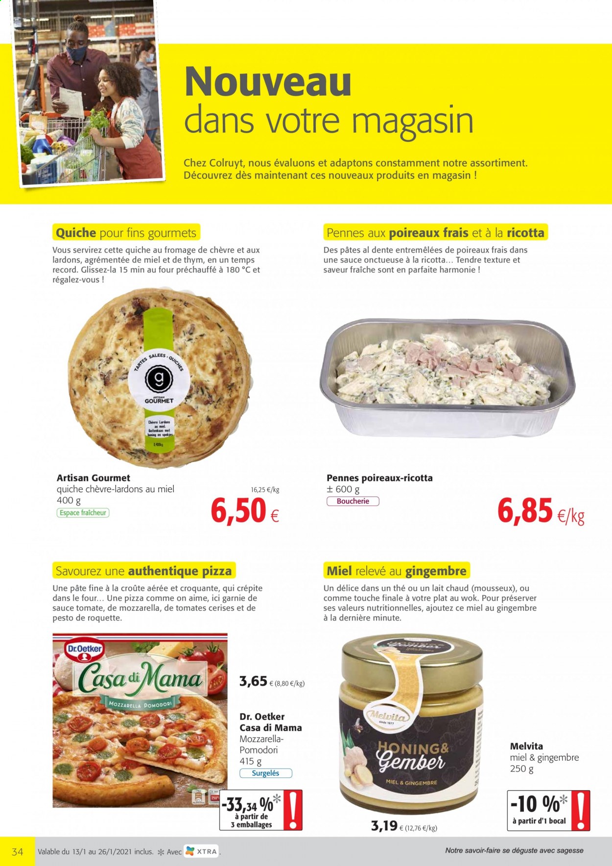 thumbnail - Colruyt-aanbieding - 13/01/2021 - 26/01/2021 -  producten in de aanbieding - Dr. Oetker, Chèvre, lardons, mozzarella, ricotta, pizza, pesto. Pagina 1.