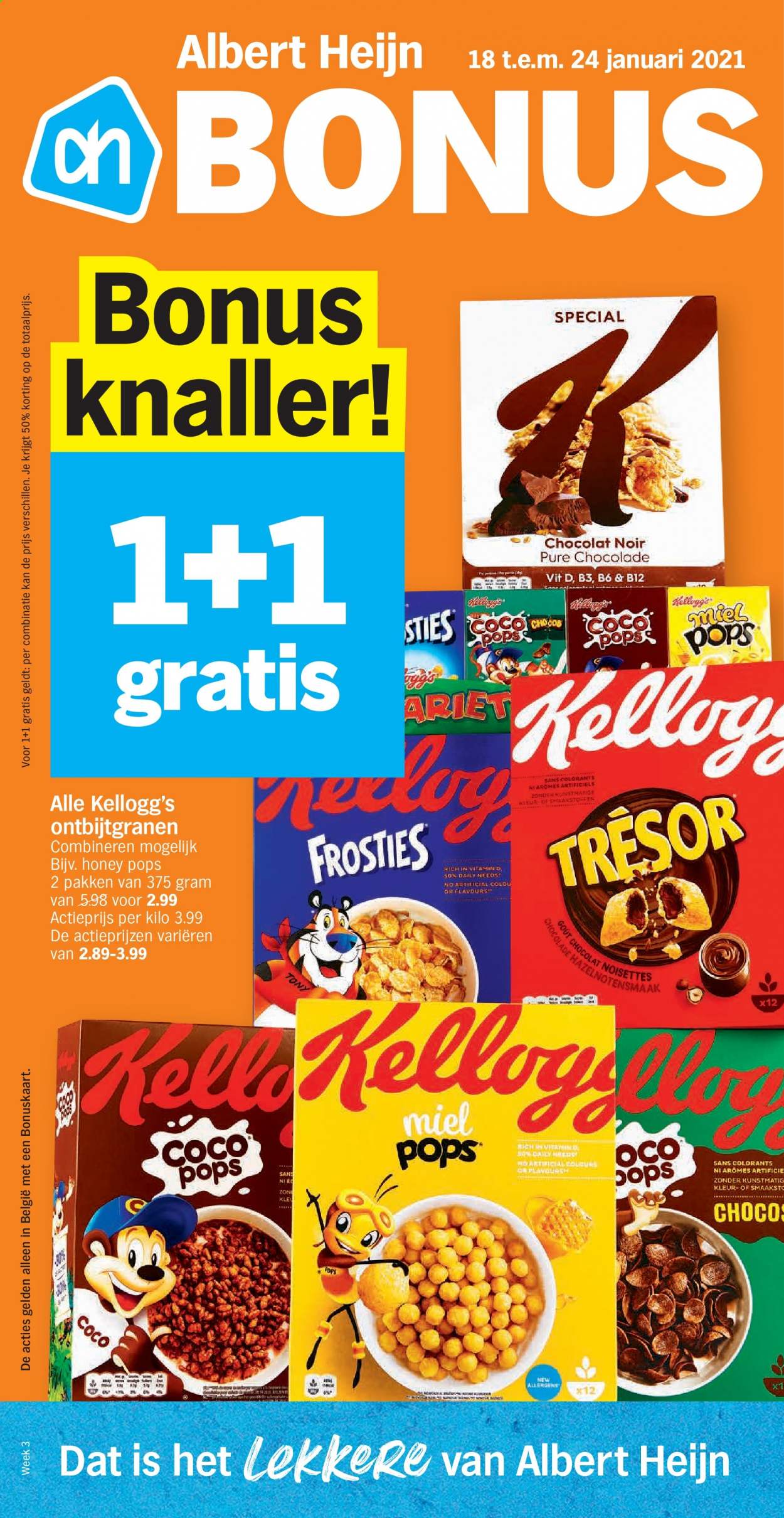 thumbnail - Albert Heijn-aanbieding - 18/01/2021 - 24/01/2021 -  producten in de aanbieding - chocolade, pure chocolade, Kellogg's. Pagina 1.
