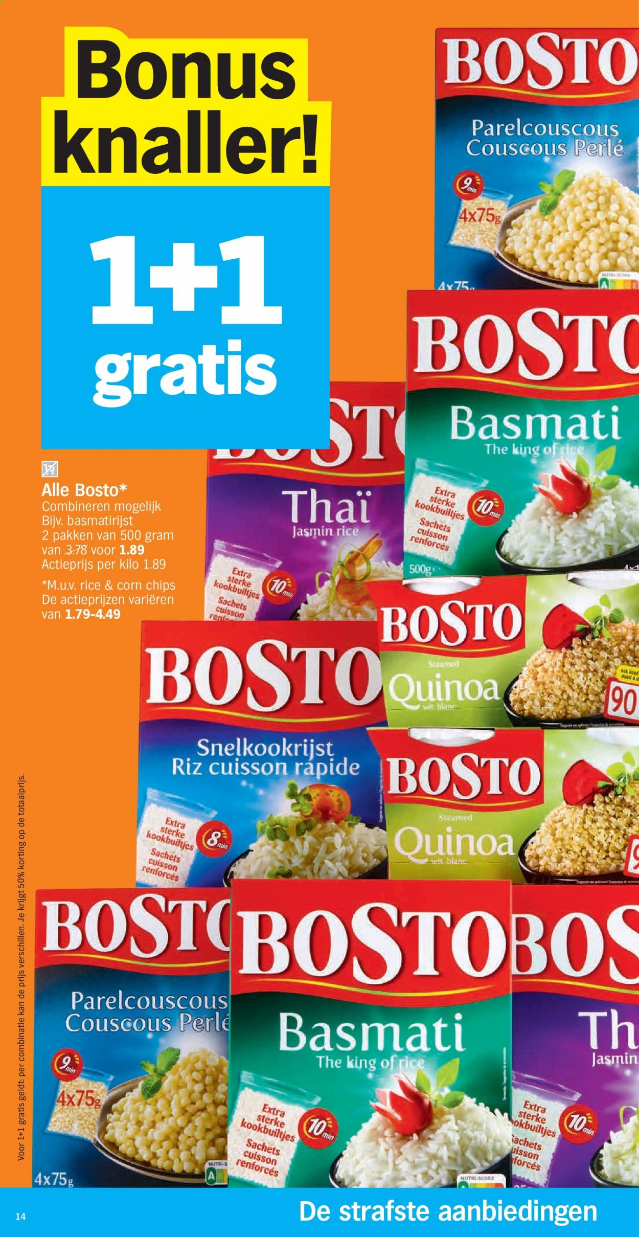 thumbnail - Albert Heijn-aanbieding - 18/01/2021 - 24/01/2021 -  producten in de aanbieding - basmatirijst, chips, quinoa, couscous. Pagina 14.