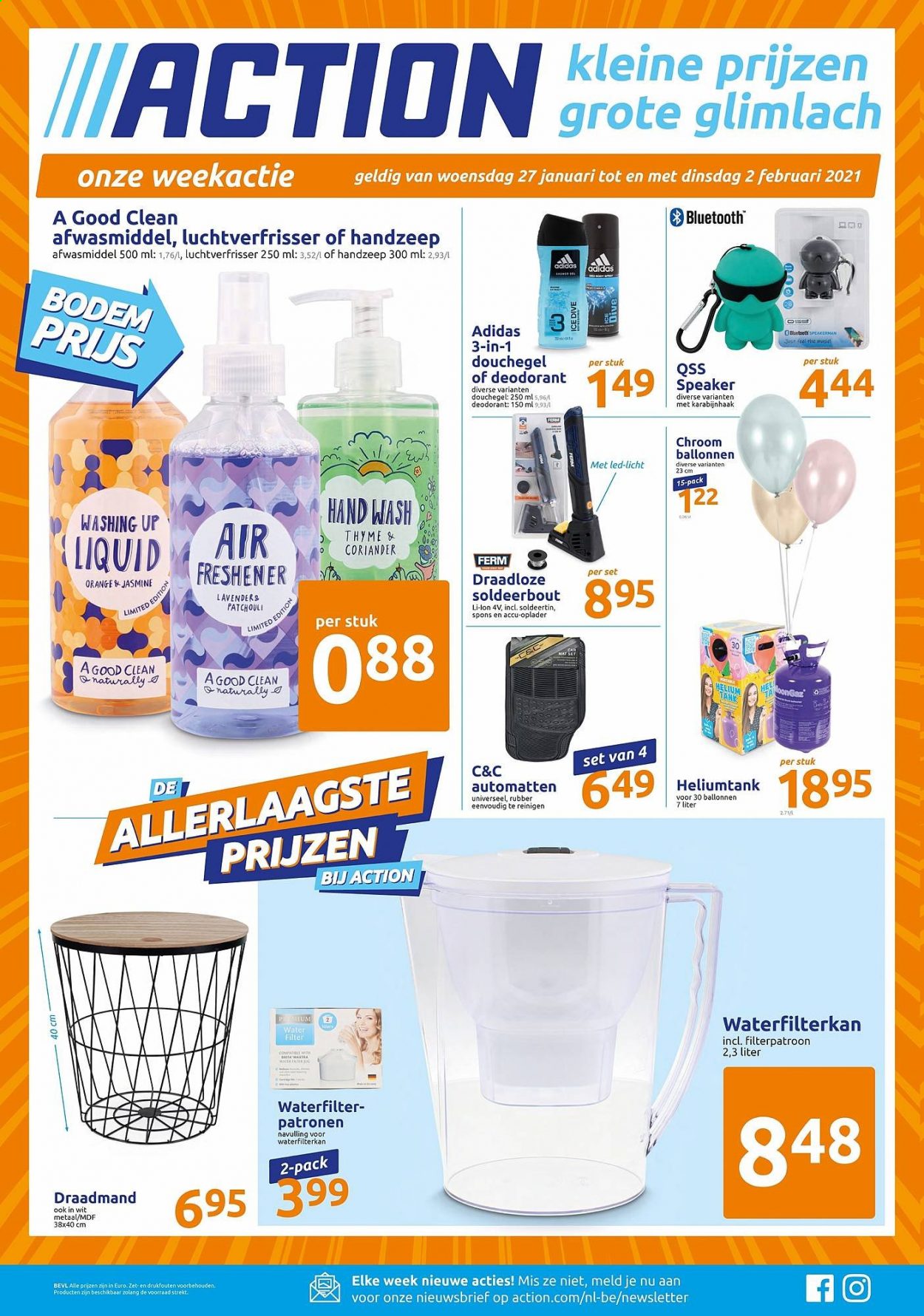 thumbnail - Action-aanbieding - 27/01/2021 - 02/02/2021 -  producten in de aanbieding - douchegel, waterfilter, handzeep, Adidas. Pagina 1.