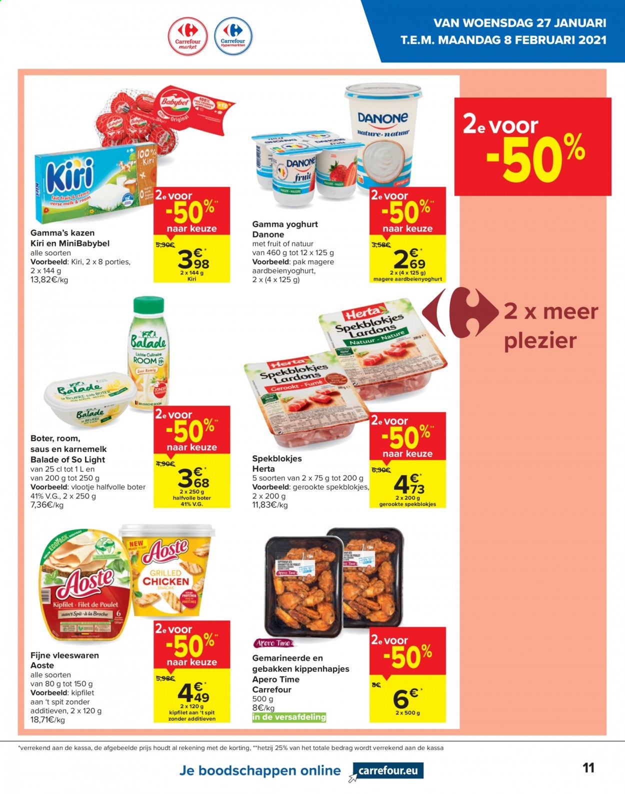 thumbnail - Carrefour-aanbieding - 27/01/2021 - 08/02/2021 -  producten in de aanbieding - karnemelk, kipfilet, room, yoghurt, Gamma. Pagina 11.