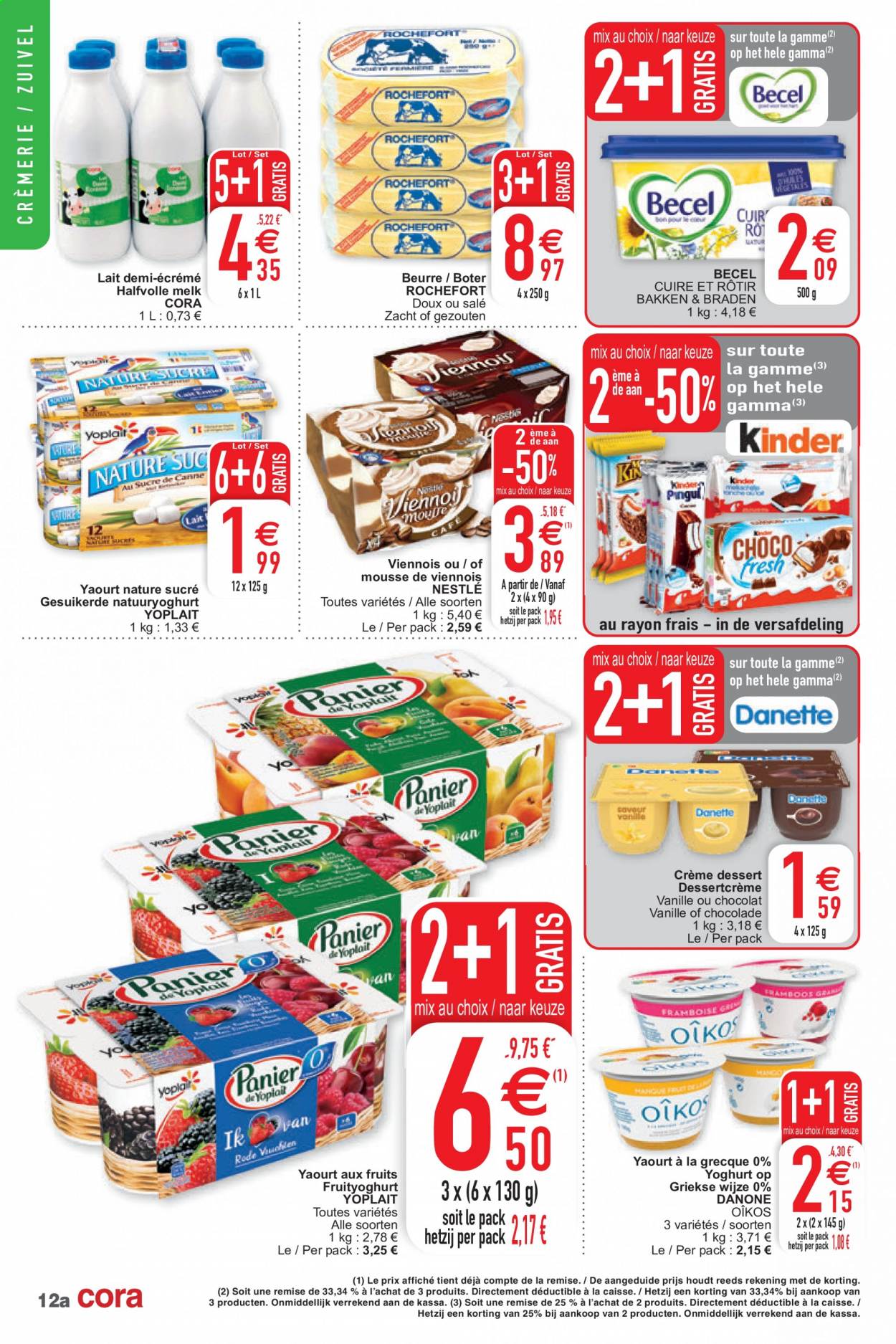 thumbnail - Catalogue Cora - 09/02/2021 - 15/02/2021 - Produits soldés - yaourt, Danone, Nestlé, Yoplait, lait, lait demi-écrémé, beurre. Page 12.