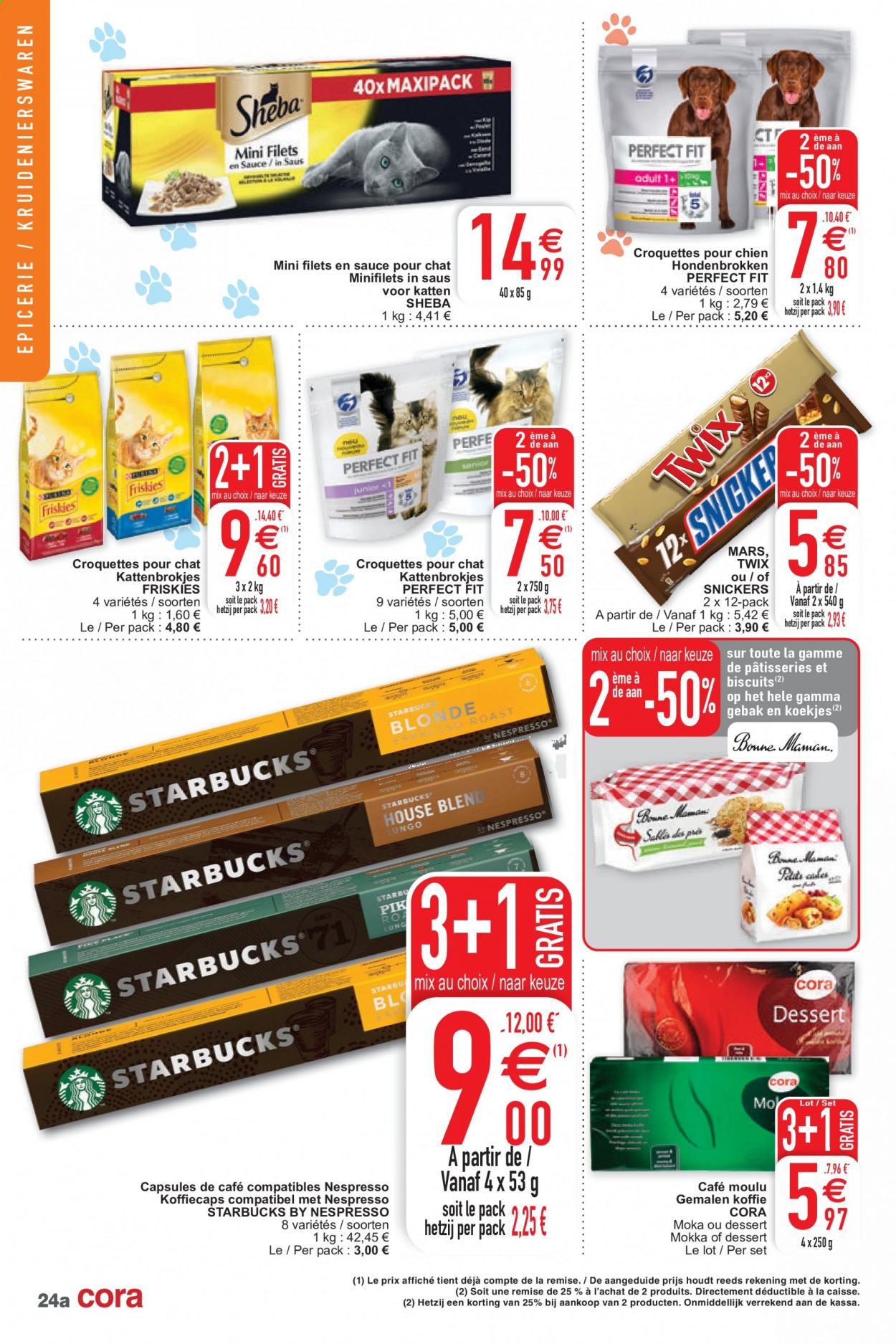 thumbnail - Catalogue Cora - 09/02/2021 - 15/02/2021 - Produits soldés - dessert, Twix, café moulu, café capsules, Starbucks. Page 24.