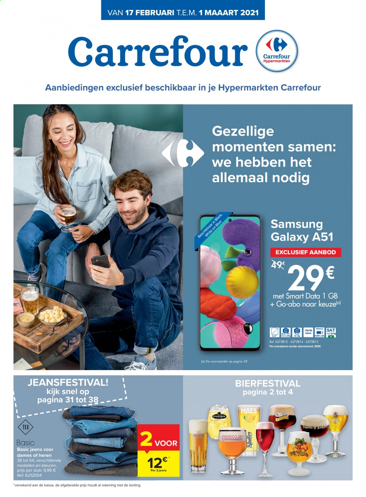 thumbnail - Carrefour hypermarkt-aanbieding - 17/02/2021 - 01/03/2021 -  producten in de aanbieding - jeans, Samsung, smartphone, Samsung Galaxy A51. Pagina 1.