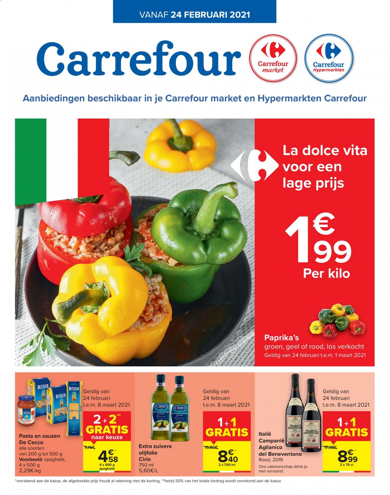 thumbnail - Carrefour-aanbieding - 24/02/2021 - 08/03/2021 -  producten in de aanbieding - pasta, spaghetti, olijfolie. Pagina 1.