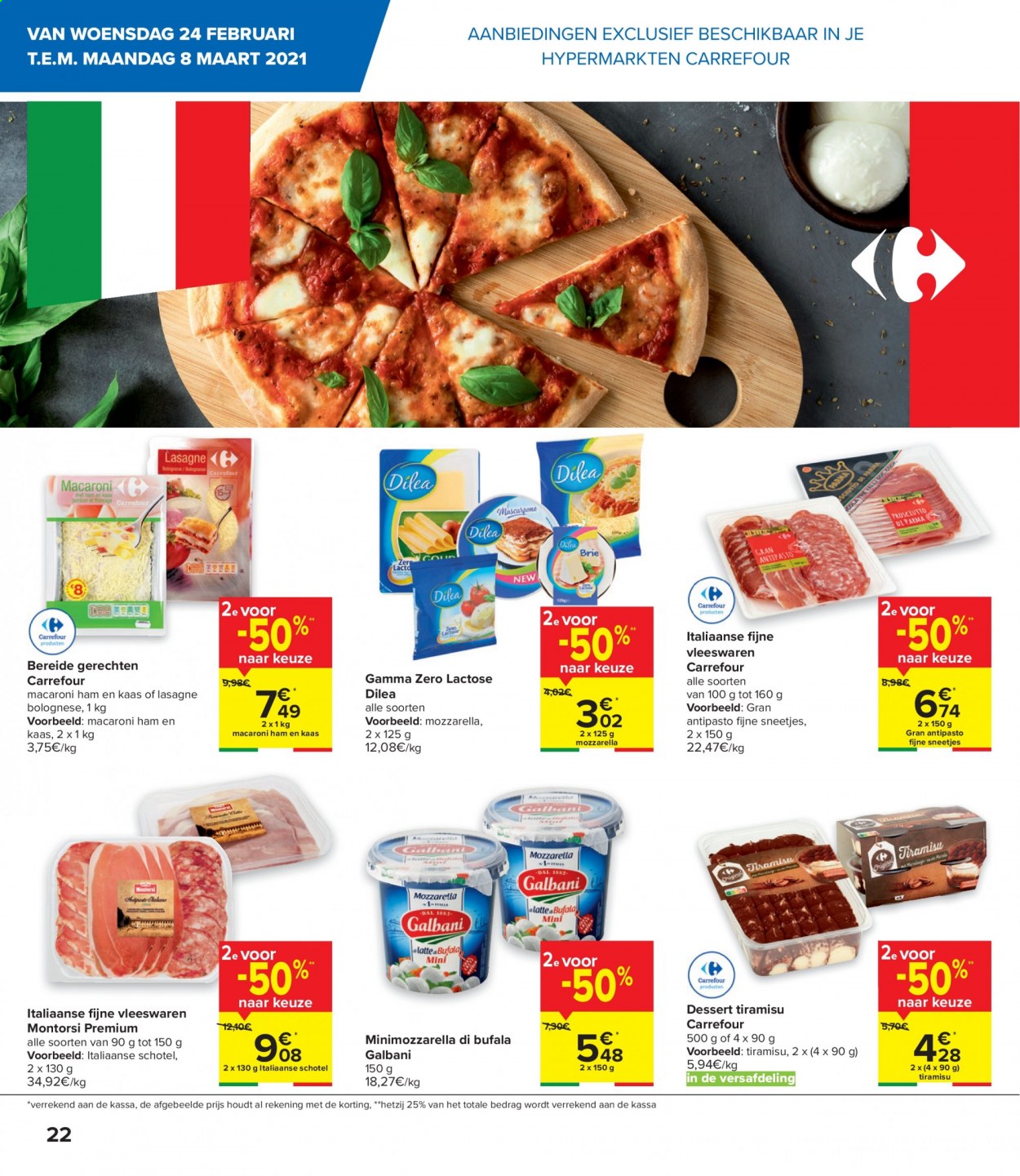 thumbnail - Carrefour hypermarkt-aanbieding - 24/02/2021 - 08/03/2021 -  producten in de aanbieding - ham, kaas, lasagne, macaroni, mozzarella, Gamma. Pagina 2.