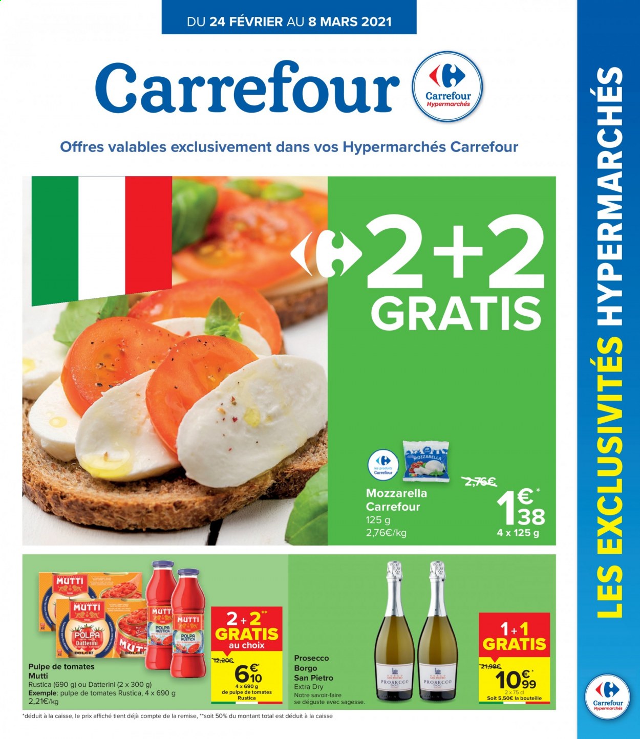 thumbnail - Carrefour hypermarkt-aanbieding - 24/02/2021 - 08/03/2021 -  producten in de aanbieding - pan, Polpa, mozzarella, prosecco. Pagina 1.