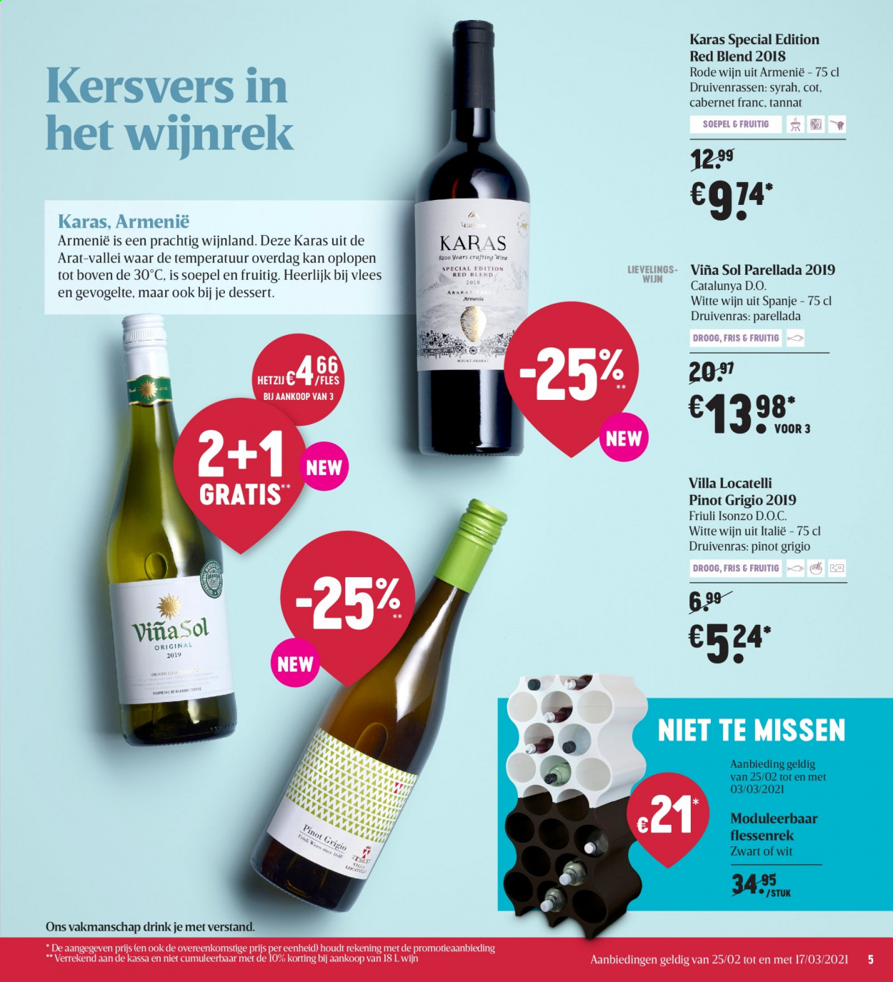 thumbnail - Delhaize-aanbieding - 25/02/2021 - 03/03/2021 -  producten in de aanbieding - rode wijn, witte wijn, wijn. Pagina 5.