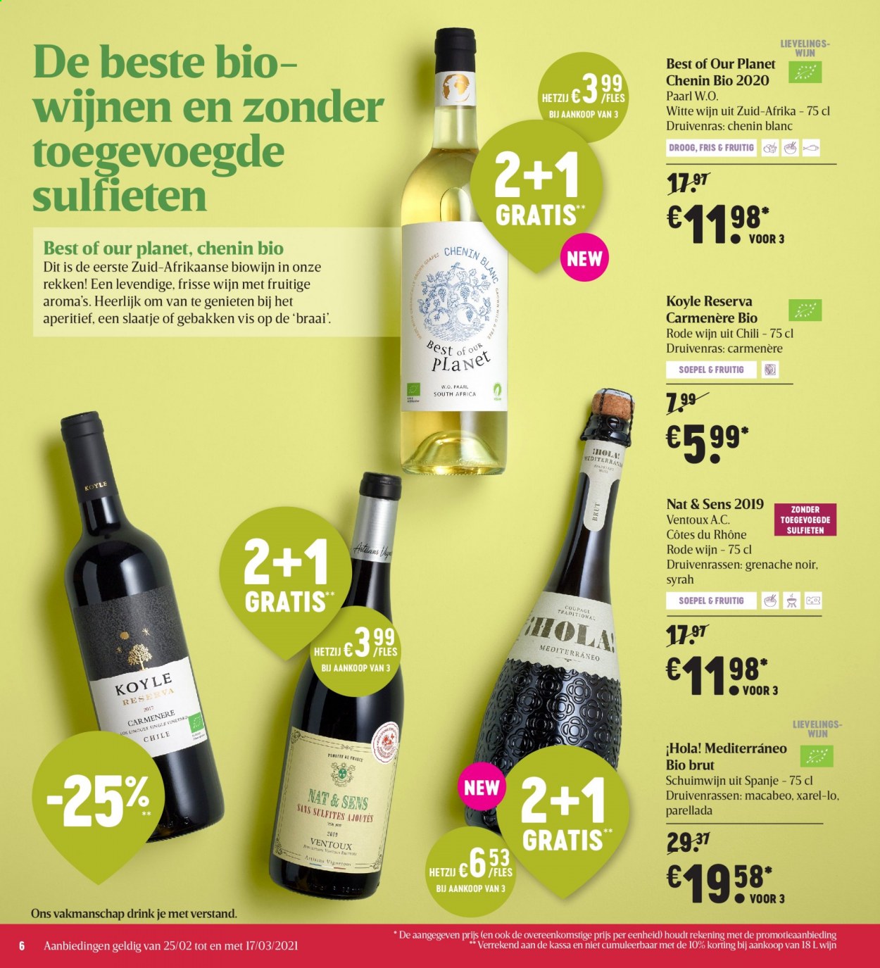 thumbnail - Delhaize-aanbieding - 25/02/2021 - 03/03/2021 -  producten in de aanbieding - Carmenère, rode wijn, witte wijn, wijn, Côtes du Rhône. Pagina 6.