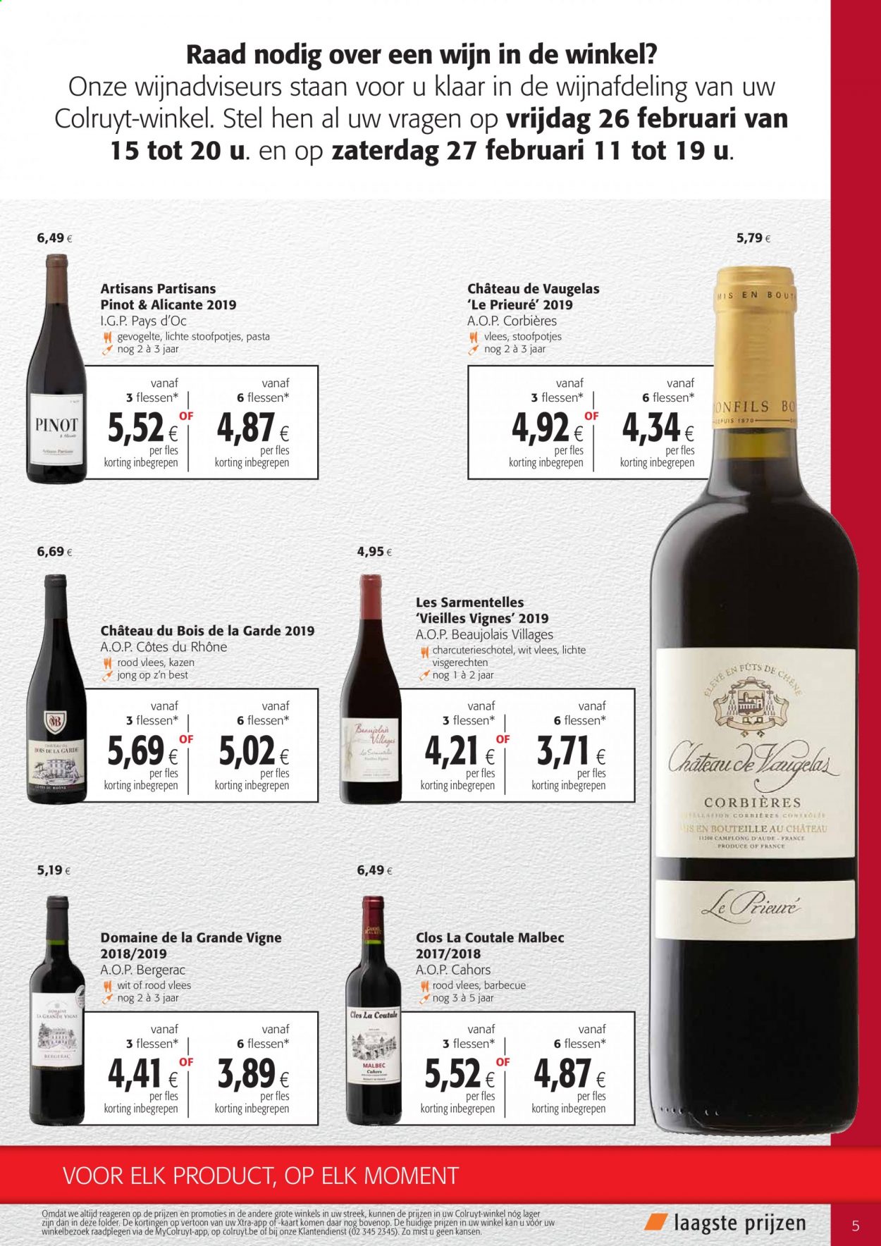 thumbnail - Colruyt-aanbieding - 24/02/2021 - 09/03/2021 -  producten in de aanbieding - pasta, wijn, Beaujolais, Côtes du Rhône, BBQ. Pagina 5.